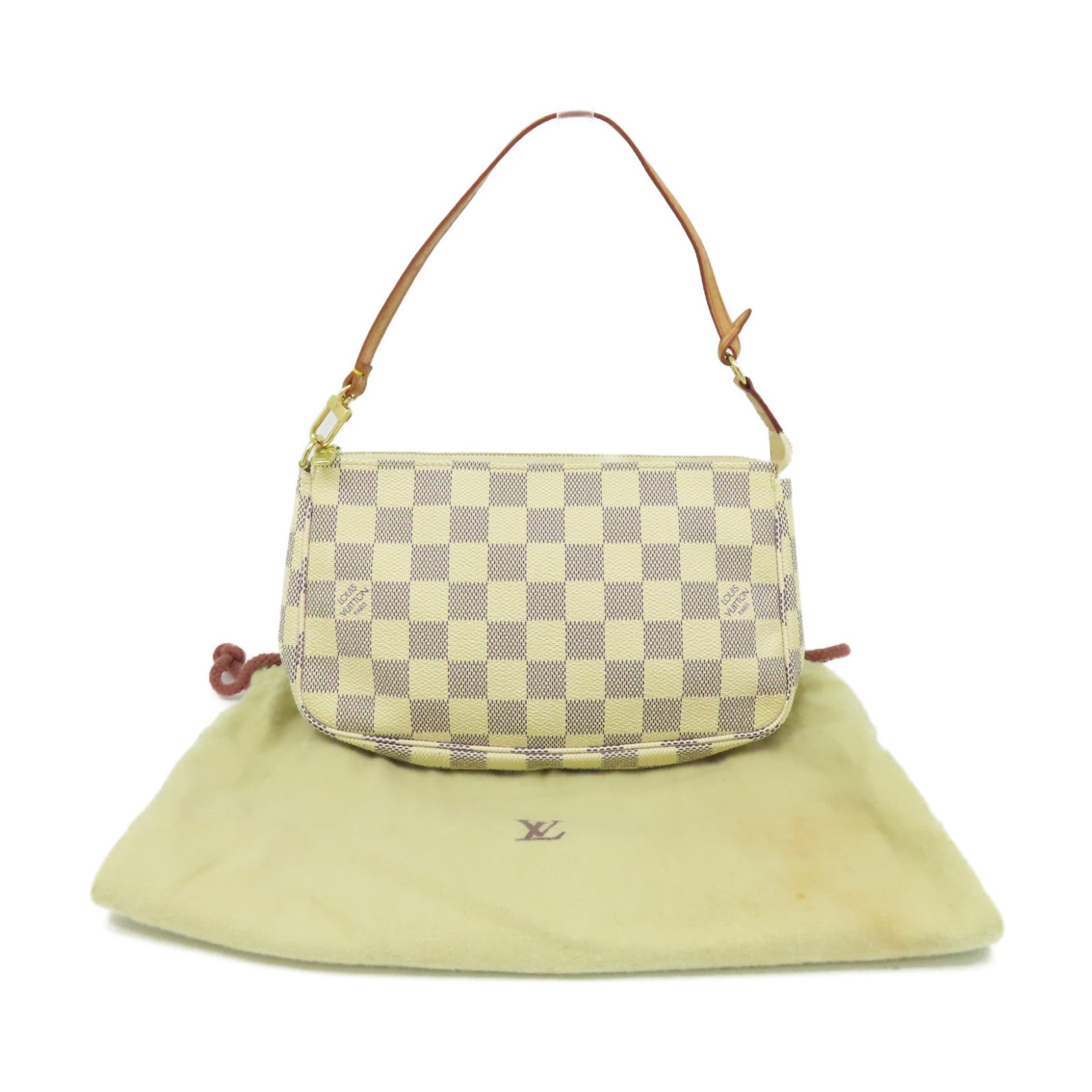 LOUIS VUITTON Damier Azur Pochette Accessories Pouch金扣手拿包米白色