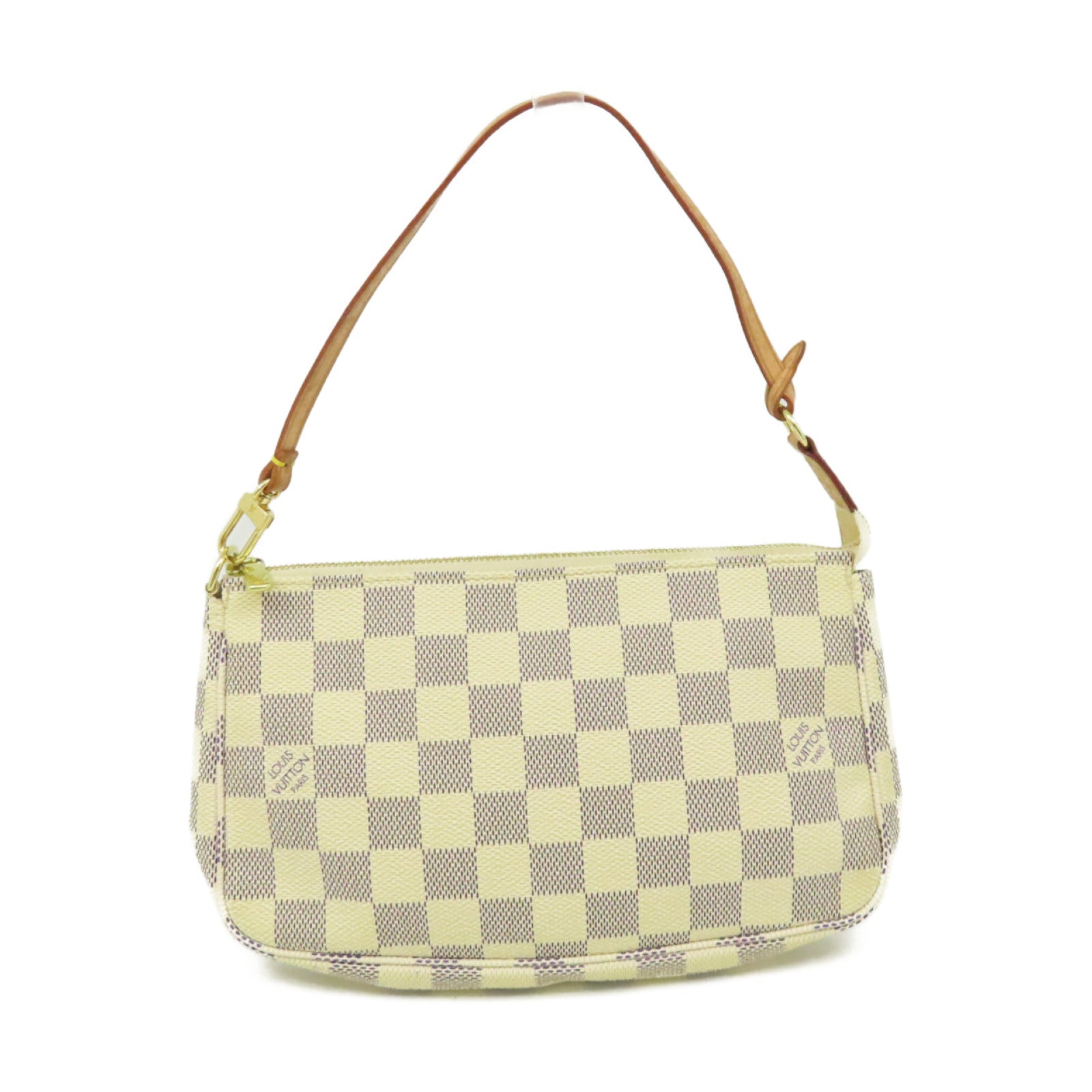 LOUIS VUITTON Damier Azur Pochette Accessories Pouch金扣手拿包米白色