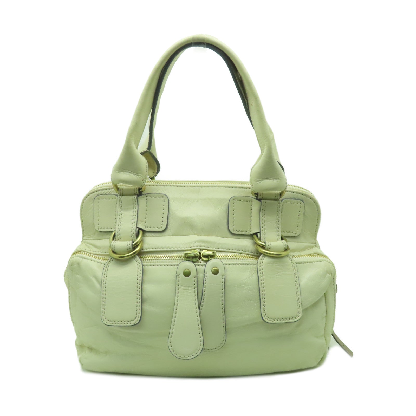 Chloe 牛皮皮革Handbag金扣手挽袋米白色