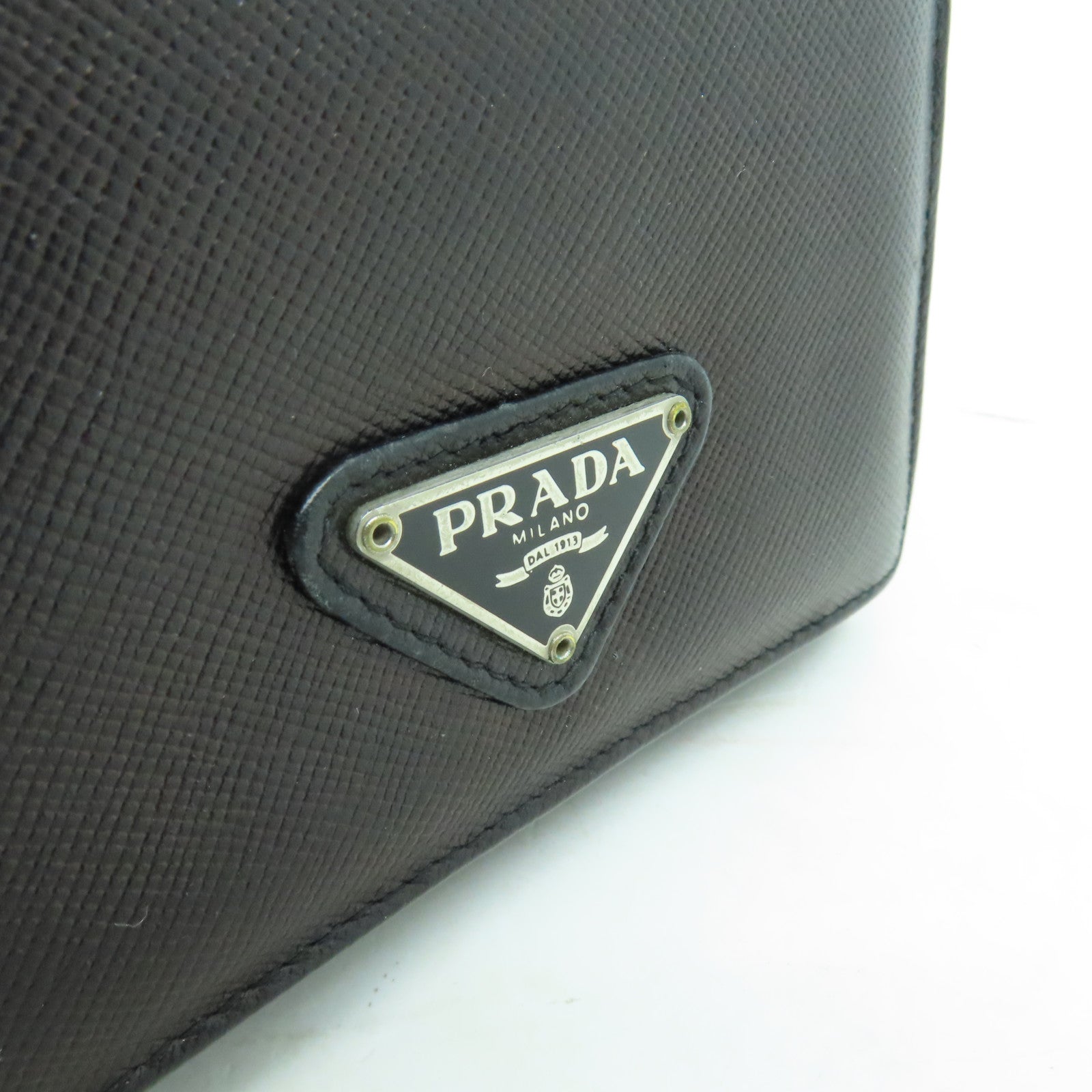 PRADA Saffiano皮革Three-fold Wallet銀扣錢包黑色
