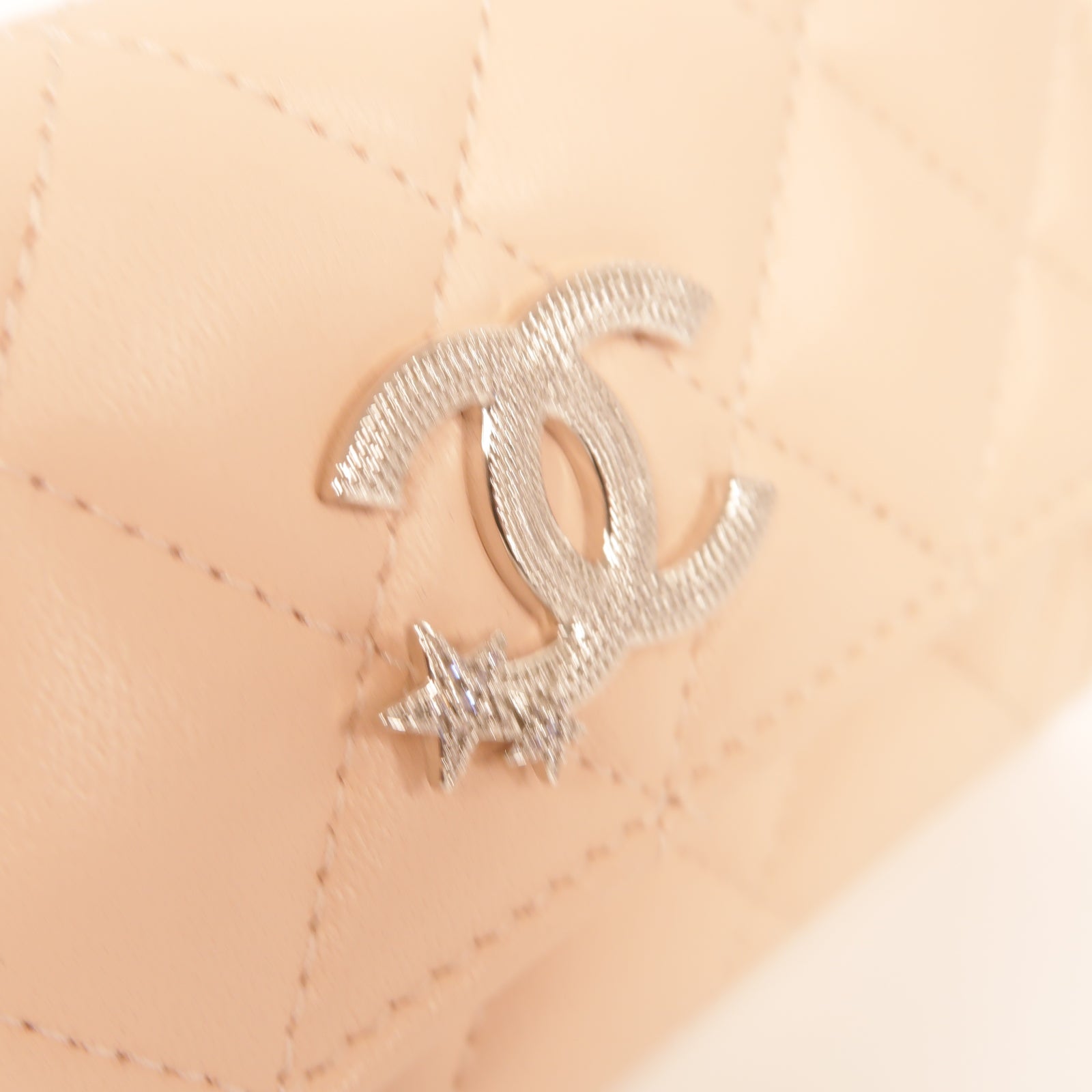 CHANEL 菱格羊皮皮革Card Case銀扣卡片套粉紅色