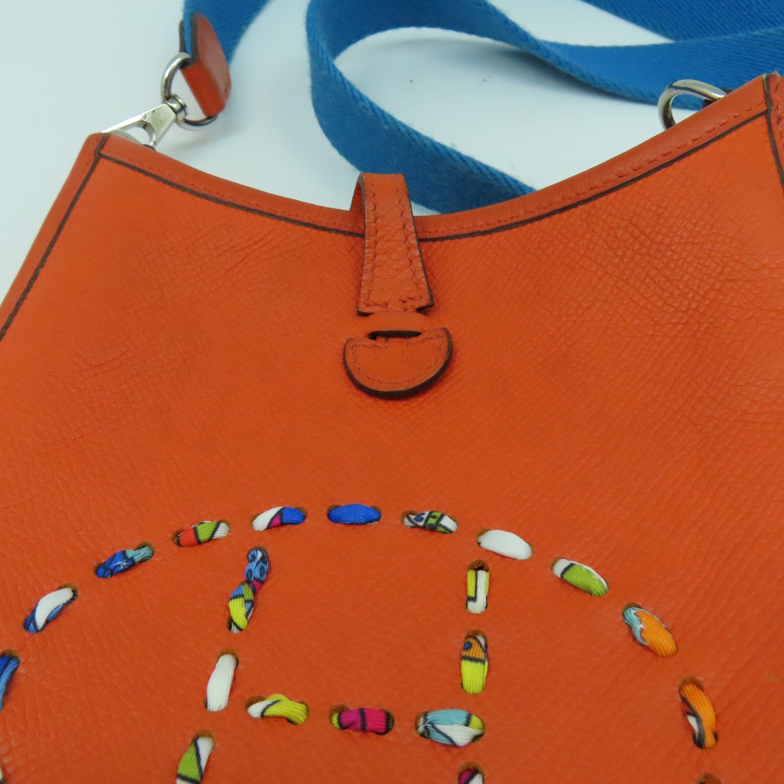 HERMES Epsom皮革Evelyne TPM銀扣肩背袋橙色