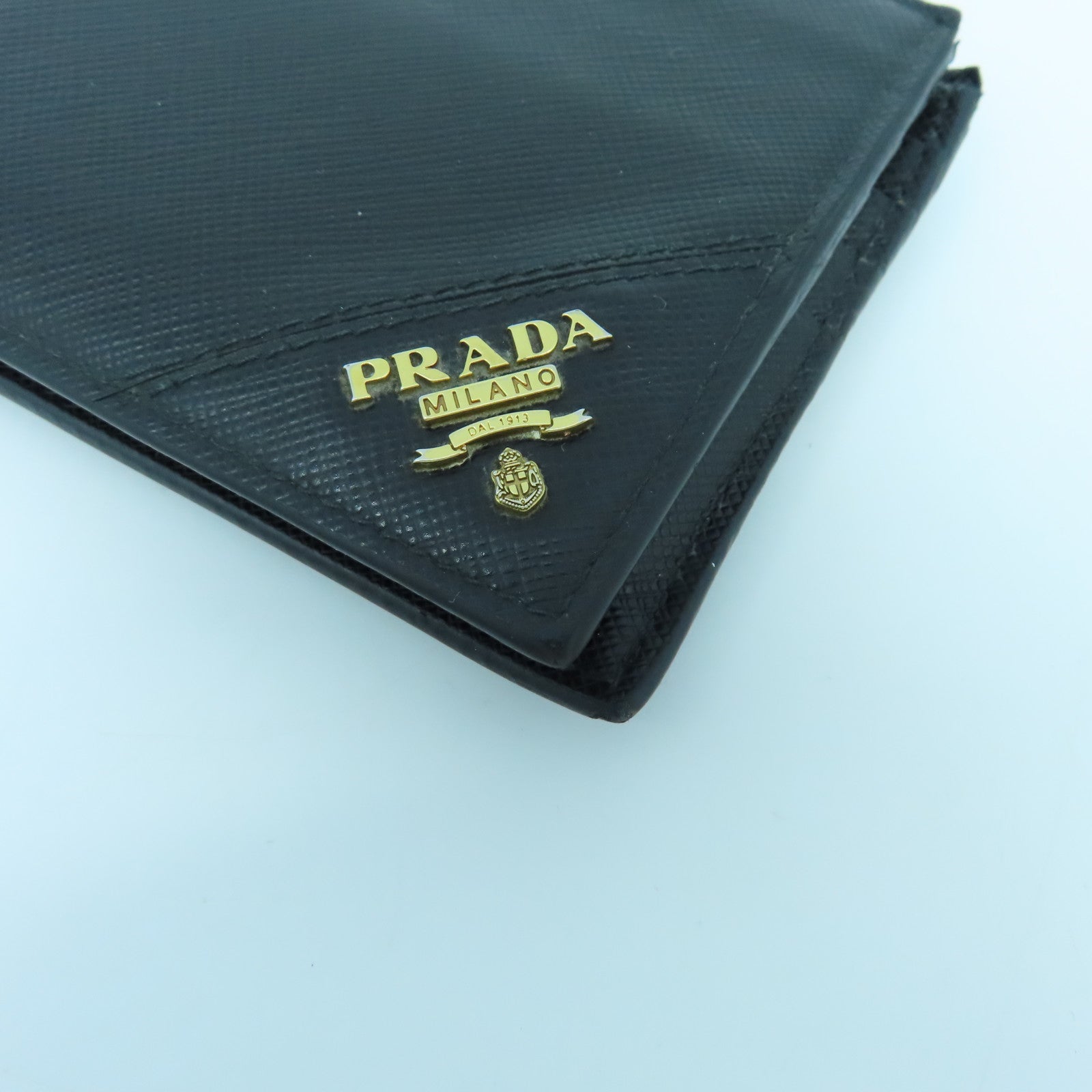 PRADA 牛皮皮革Wallet金扣長錢包黑色