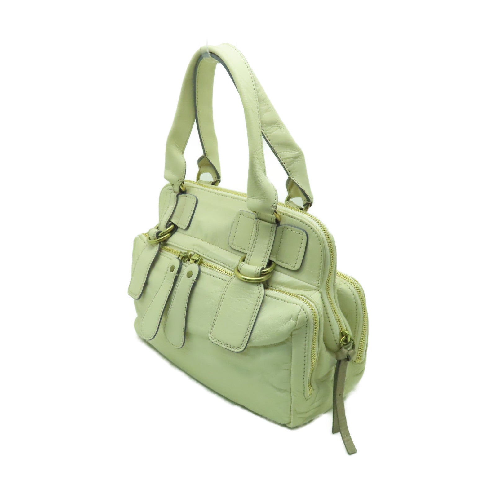 Chloe 牛皮皮革Handbag金扣手挽袋米白色