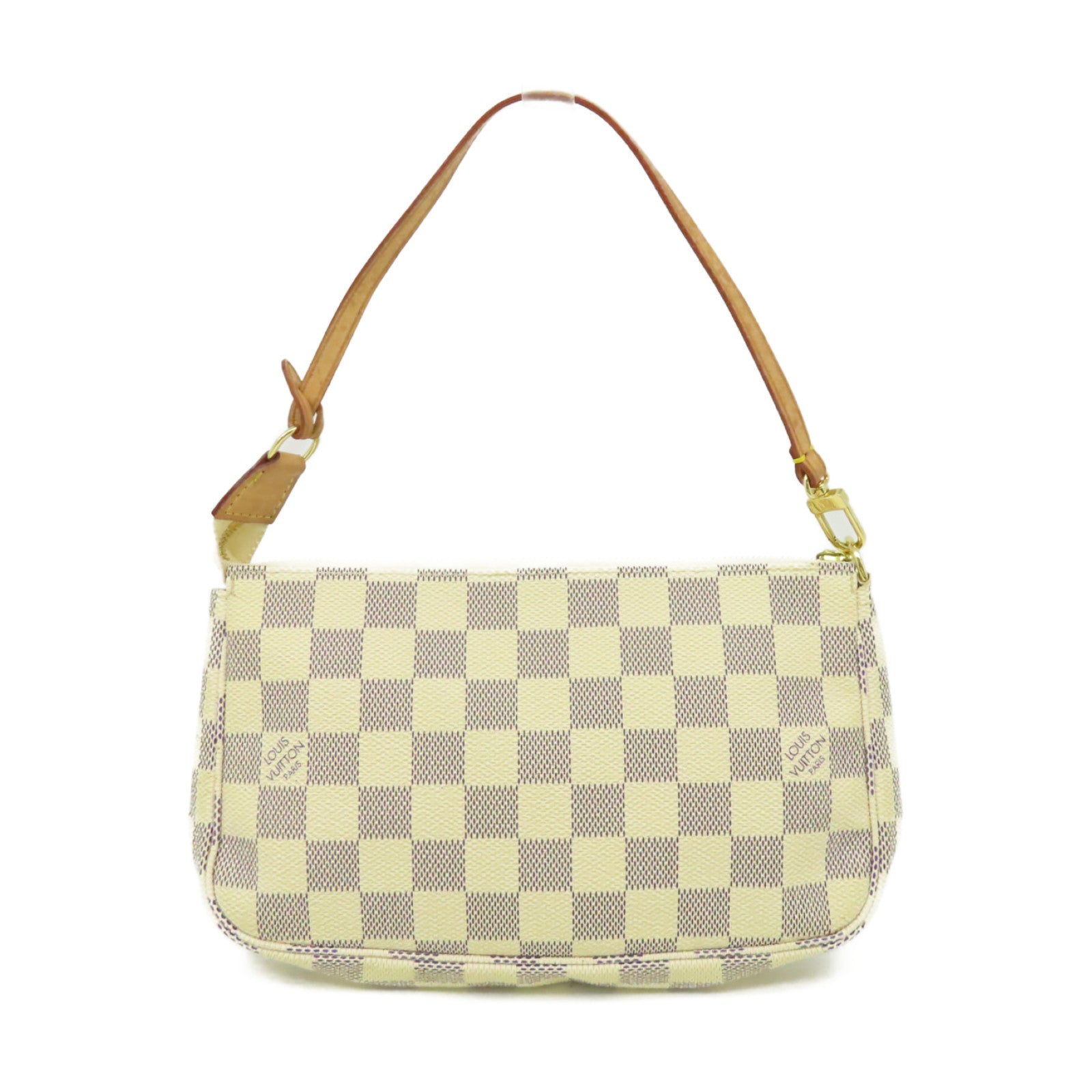 LOUIS VUITTON Damier Azur Pochette Accessories Pouch金扣手拿包米白色