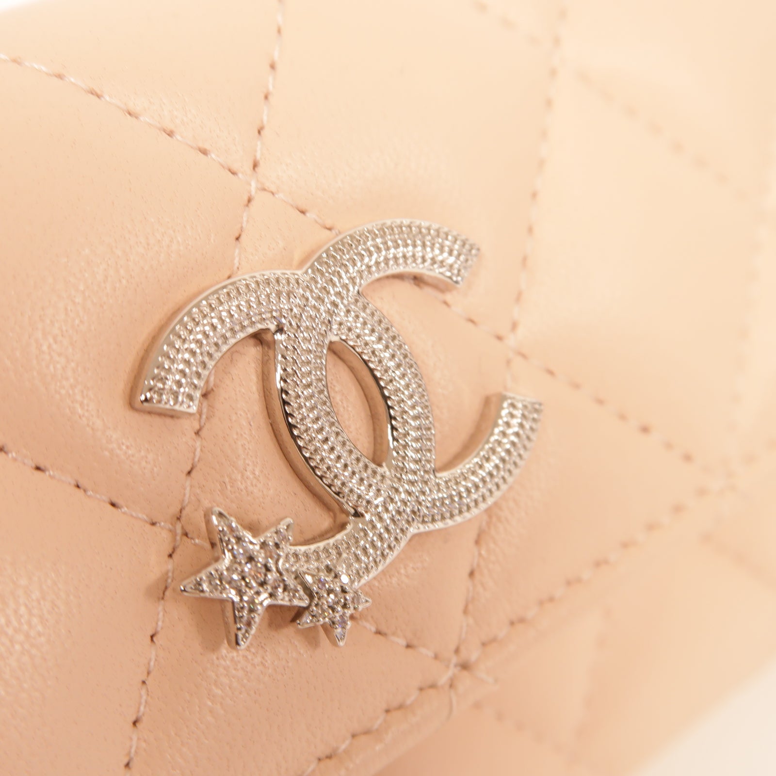 CHANEL 菱格羊皮皮革Card Case銀扣卡片套粉紅色