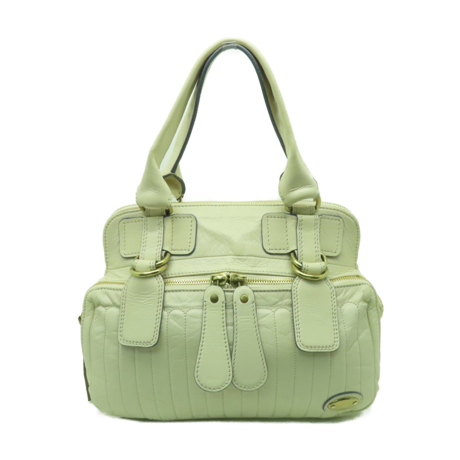 Chloe 牛皮皮革Handbag金扣手挽袋米白色