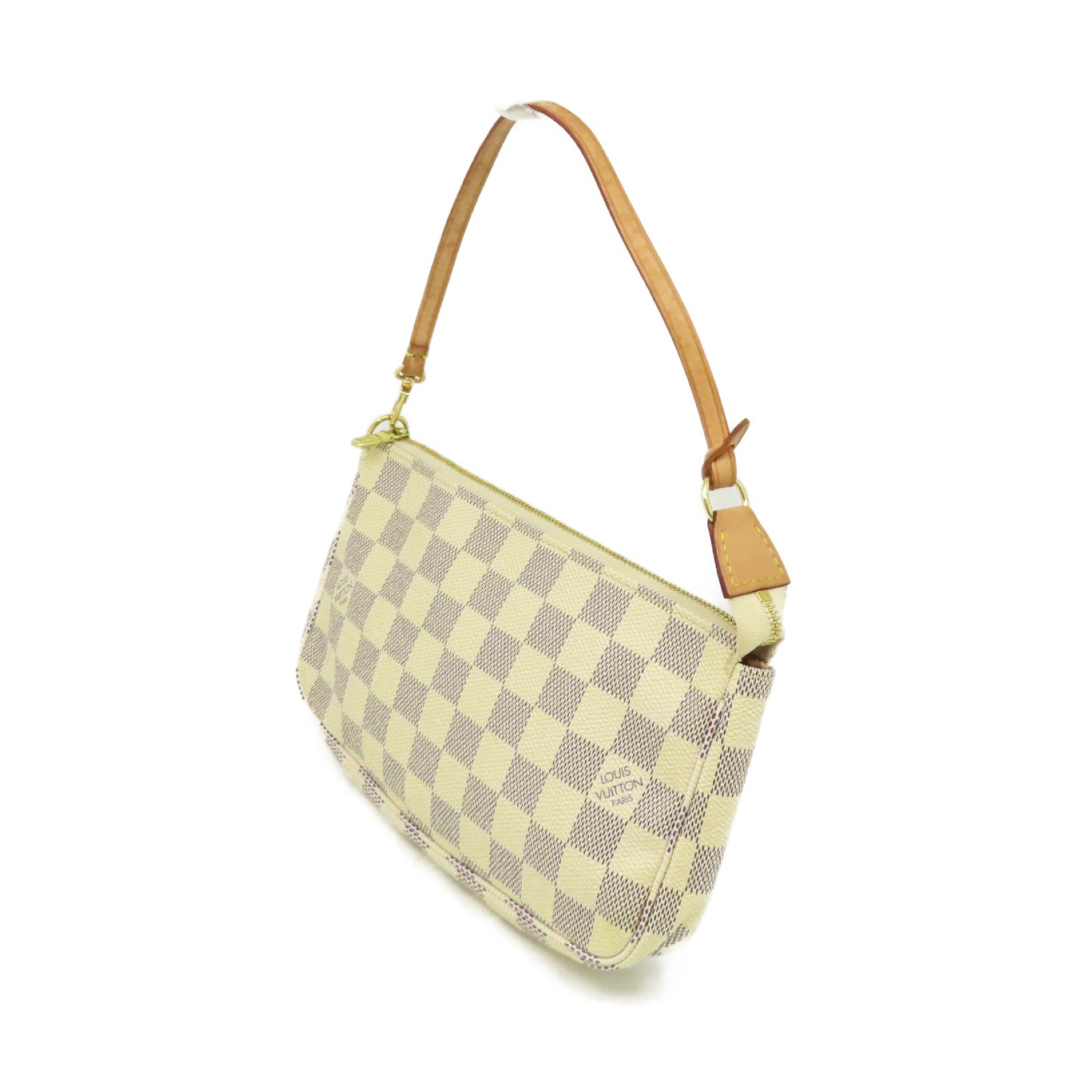 LOUIS VUITTON Damier Azur Pochette Accessories Pouch金扣手拿包米白色