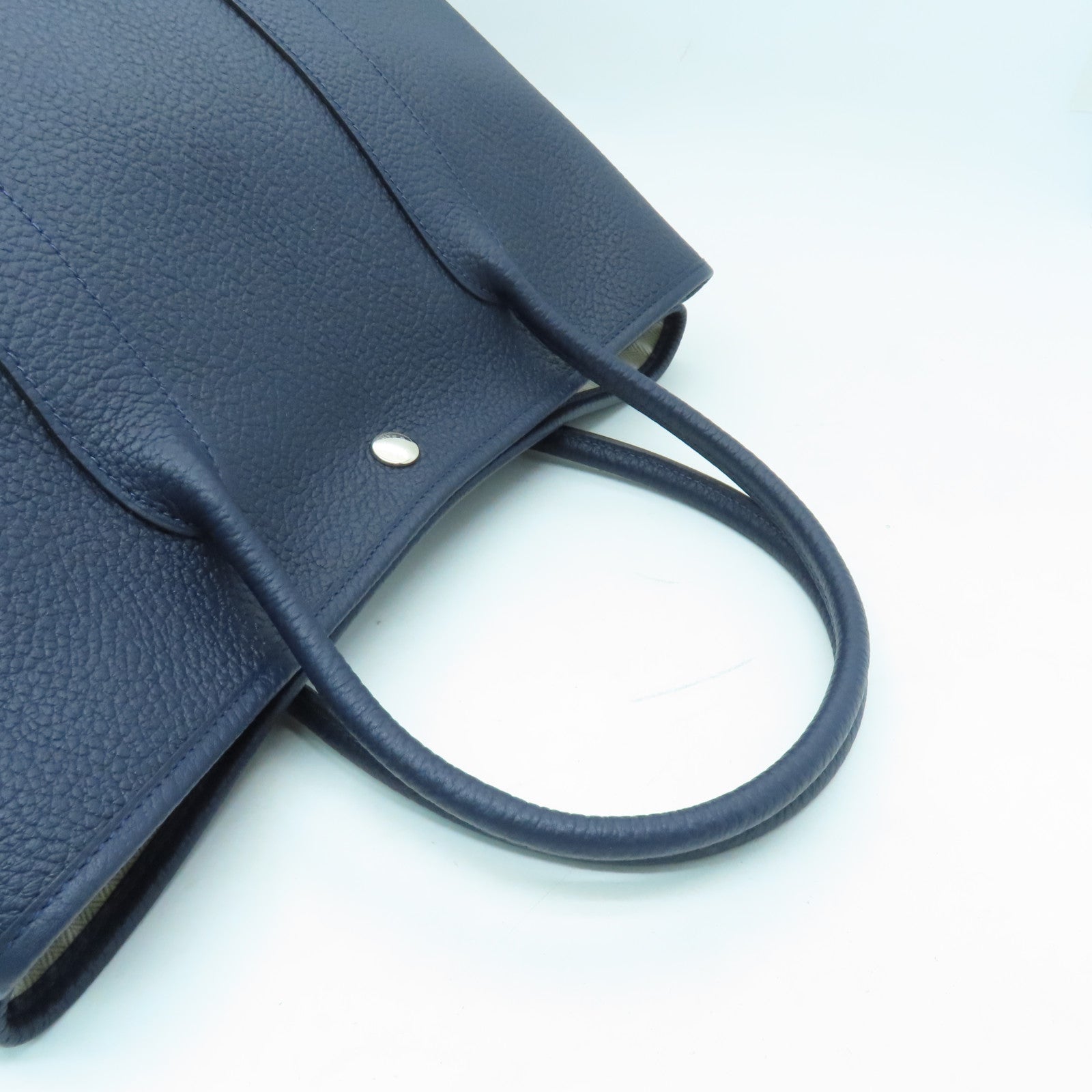 HERMES Country皮革Garden Party PM銀扣手挽袋Bleusaphir深藍色