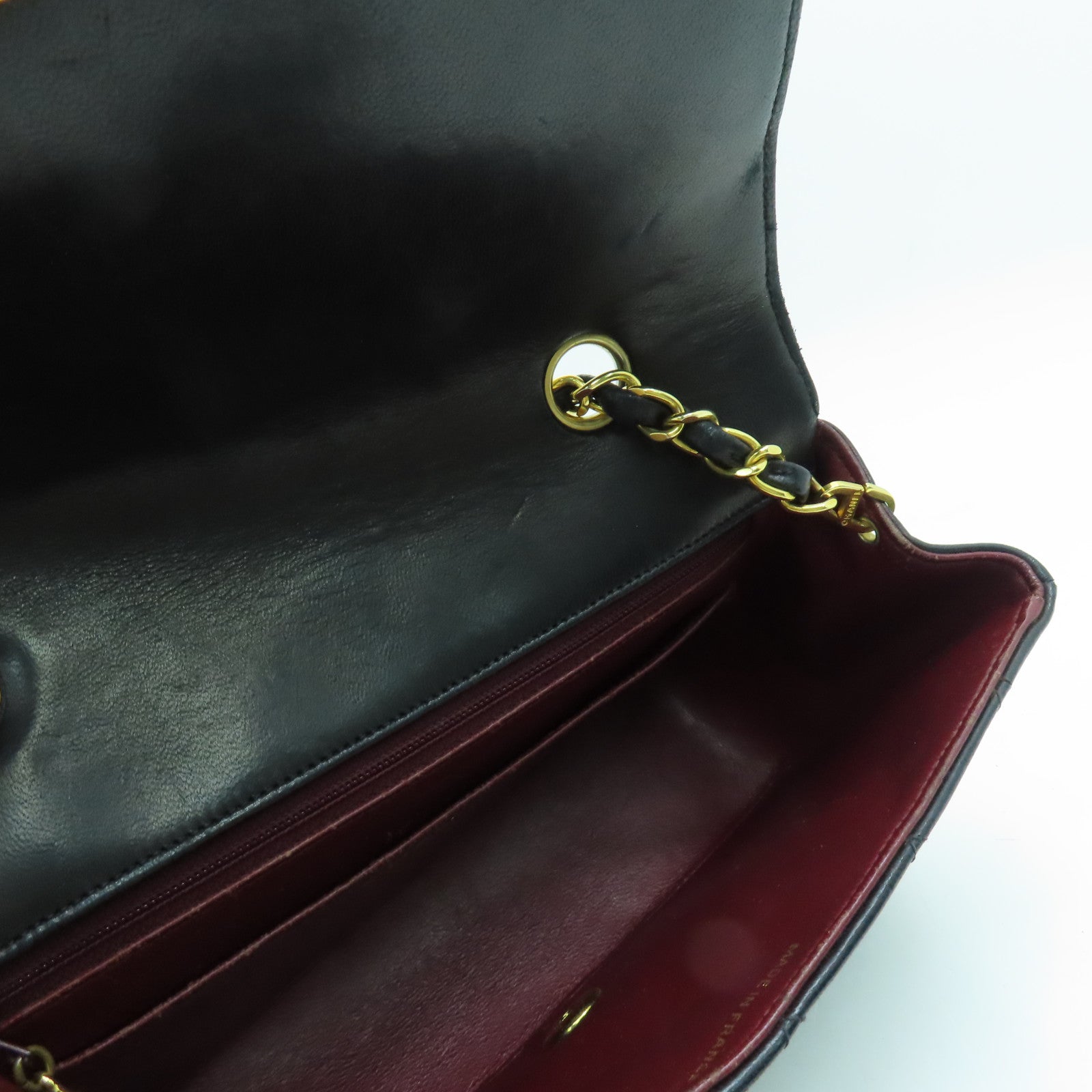 CHANEL 菱格羊皮皮革Diana Chain Shoulder金扣鏈帶肩背袋黑色