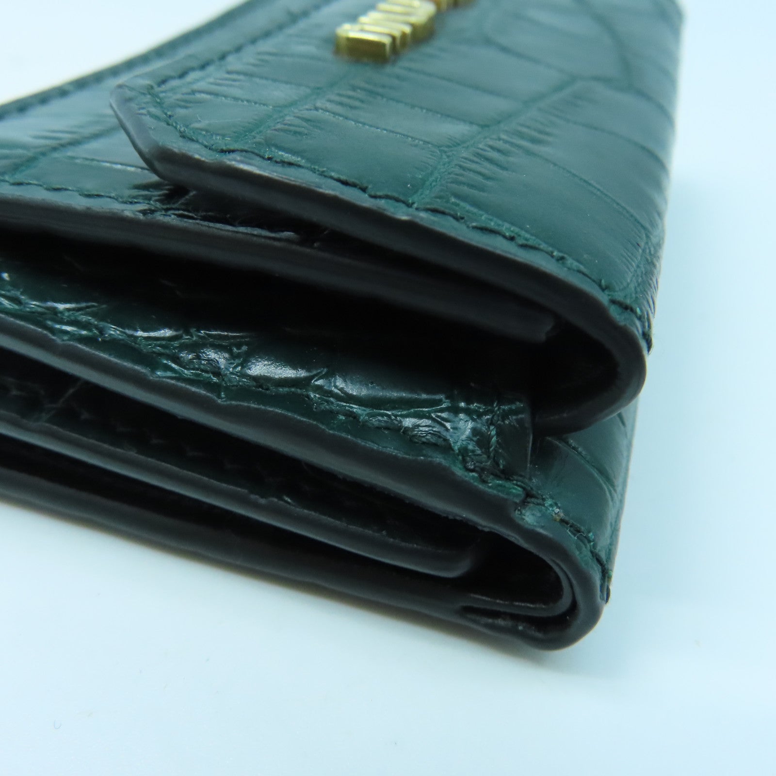 Miu Miu 牛皮皮革Three-Fold Wallet銀扣錢包綠色