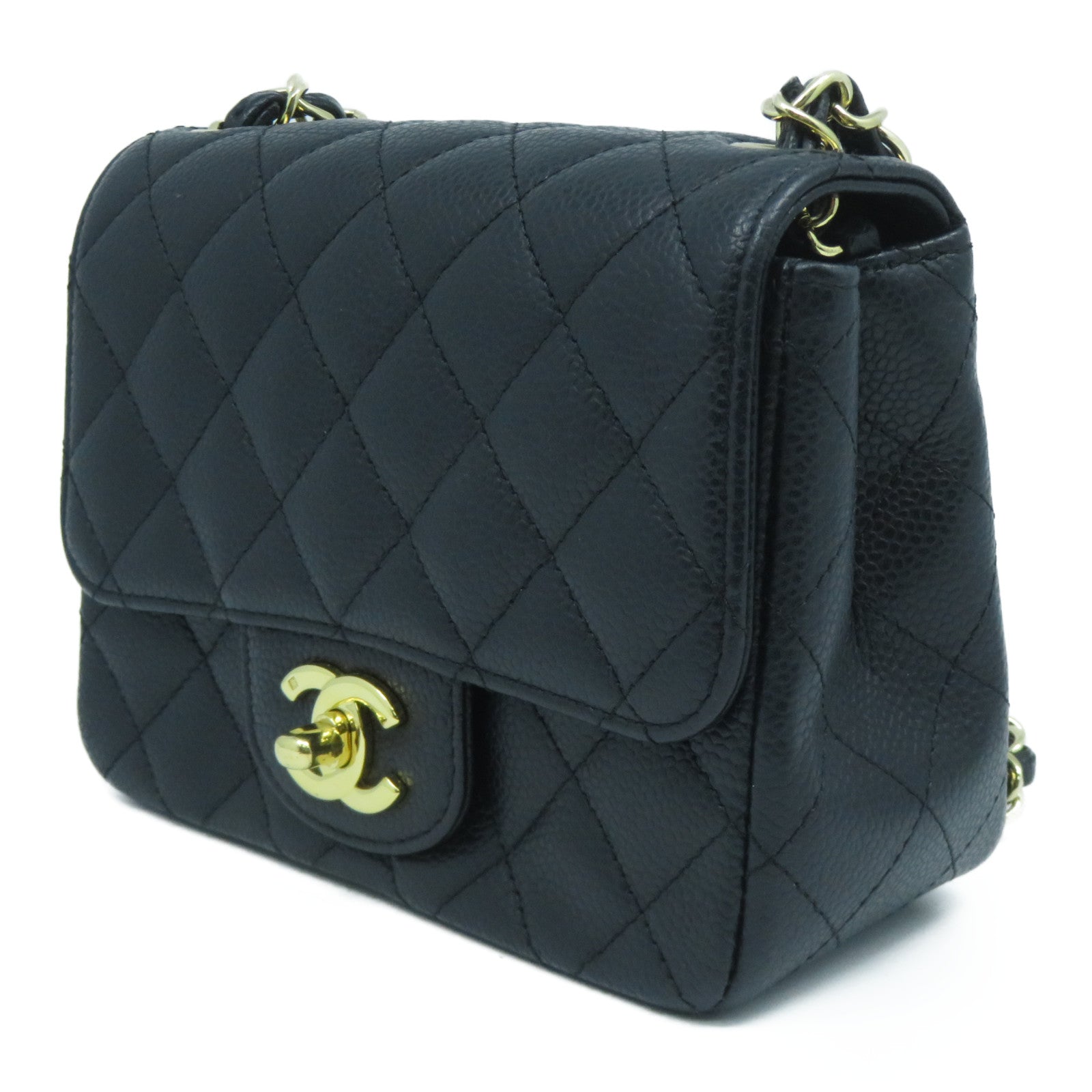 CHANEL 菱格牛皮皮革Chain Shoulder Bag金扣鏈帶肩背袋黑色