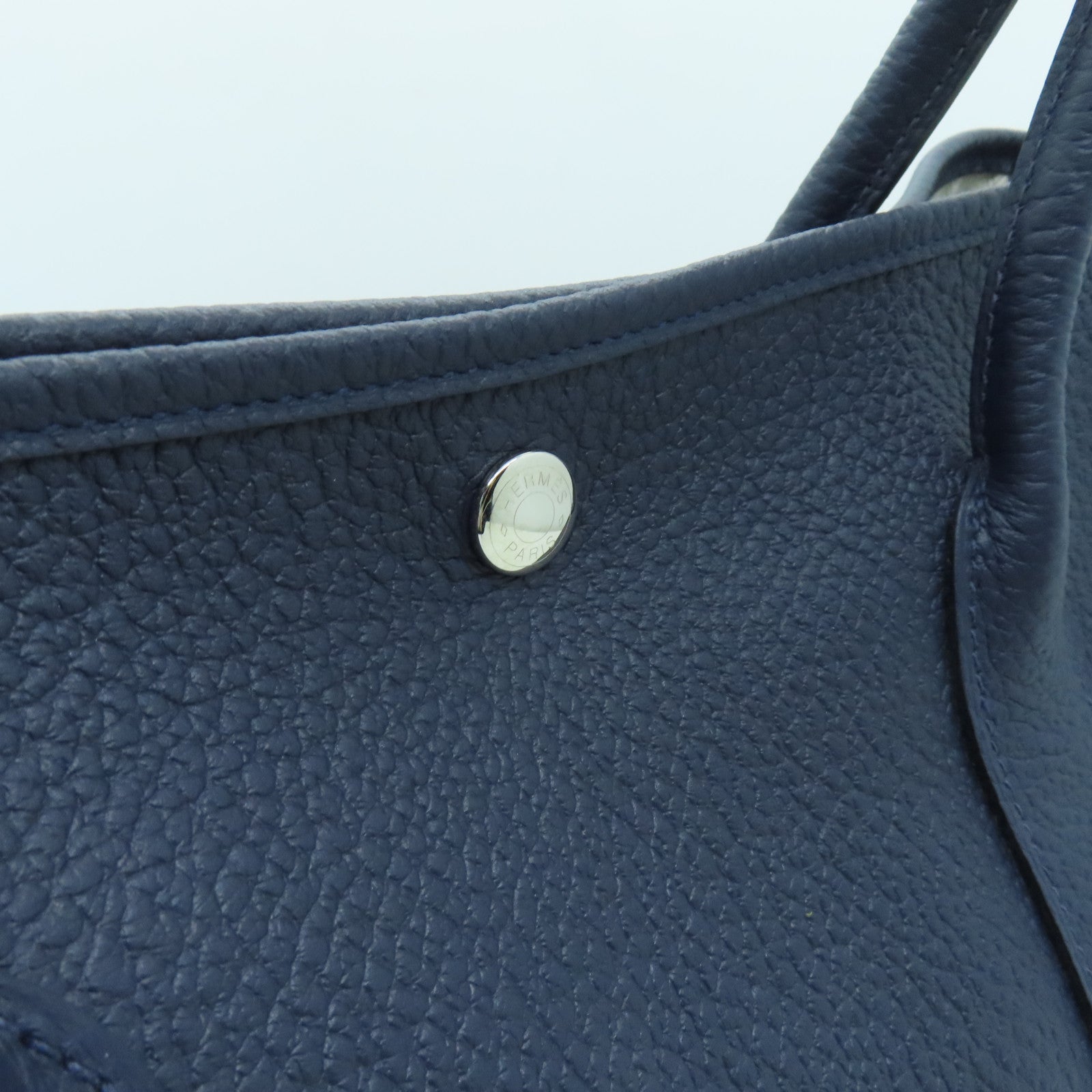 HERMES Country皮革Garden Party PM銀扣手挽袋Bleusaphir深藍色
