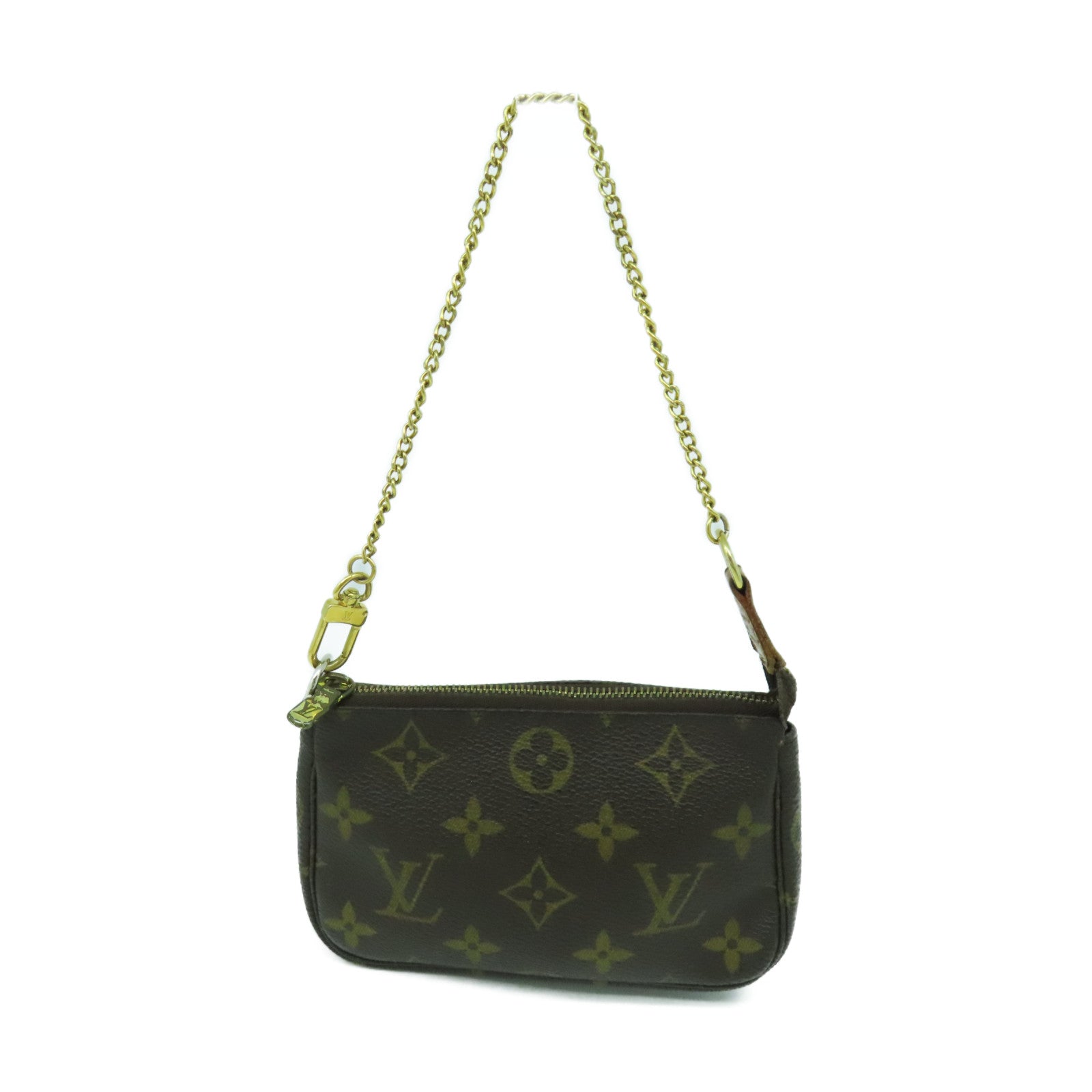 LOUIS VUITTON Monogram Mini Pochette金扣鏈帶肩背袋啡色