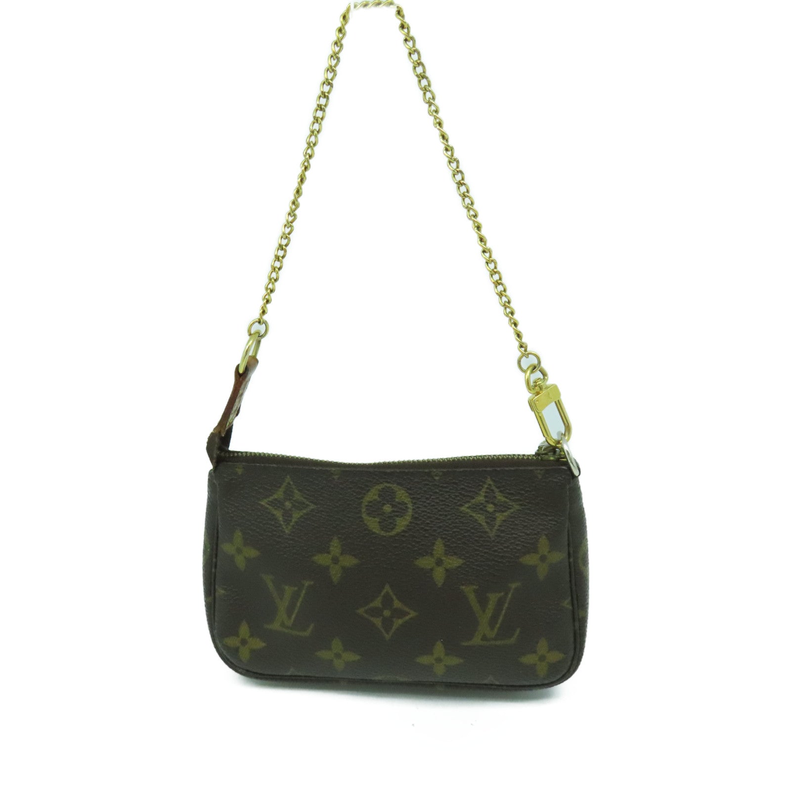 LOUIS VUITTON Monogram Mini Pochette金扣鏈帶肩背袋啡色