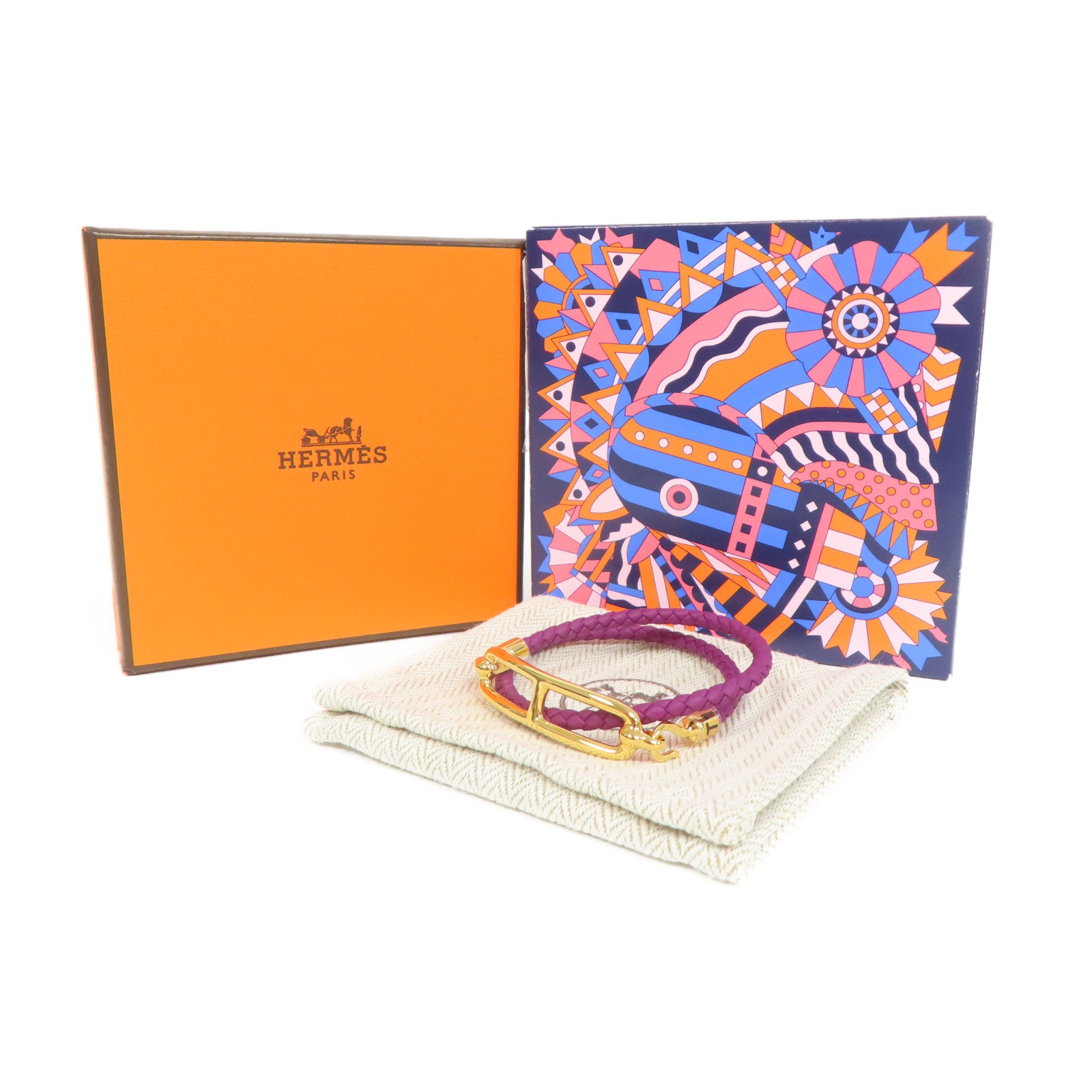 HERMES Swift皮革Roulis double Tour Bracelet金扣手鐲海葵紫色