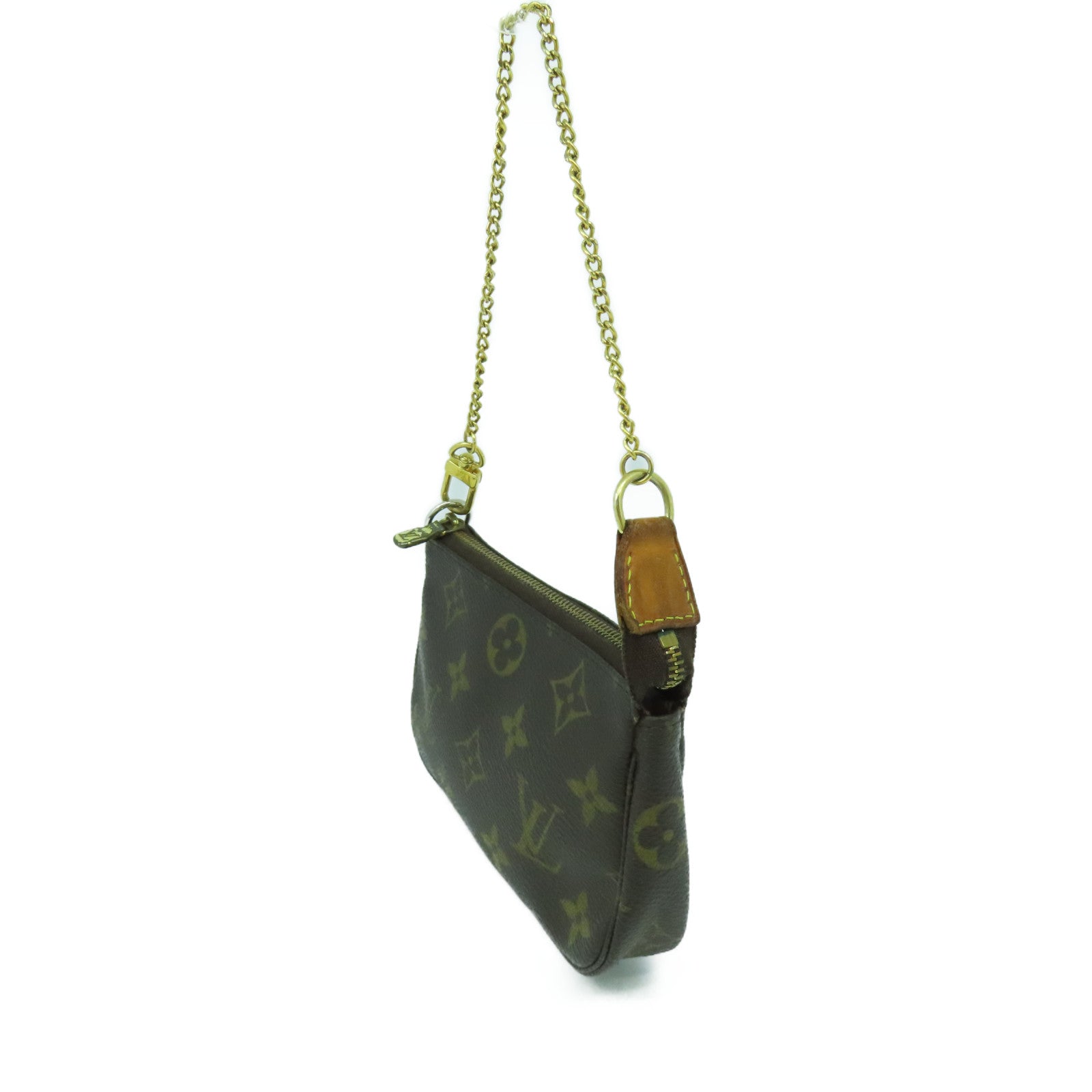 LOUIS VUITTON Monogram Mini Pochette金扣鏈帶肩背袋啡色