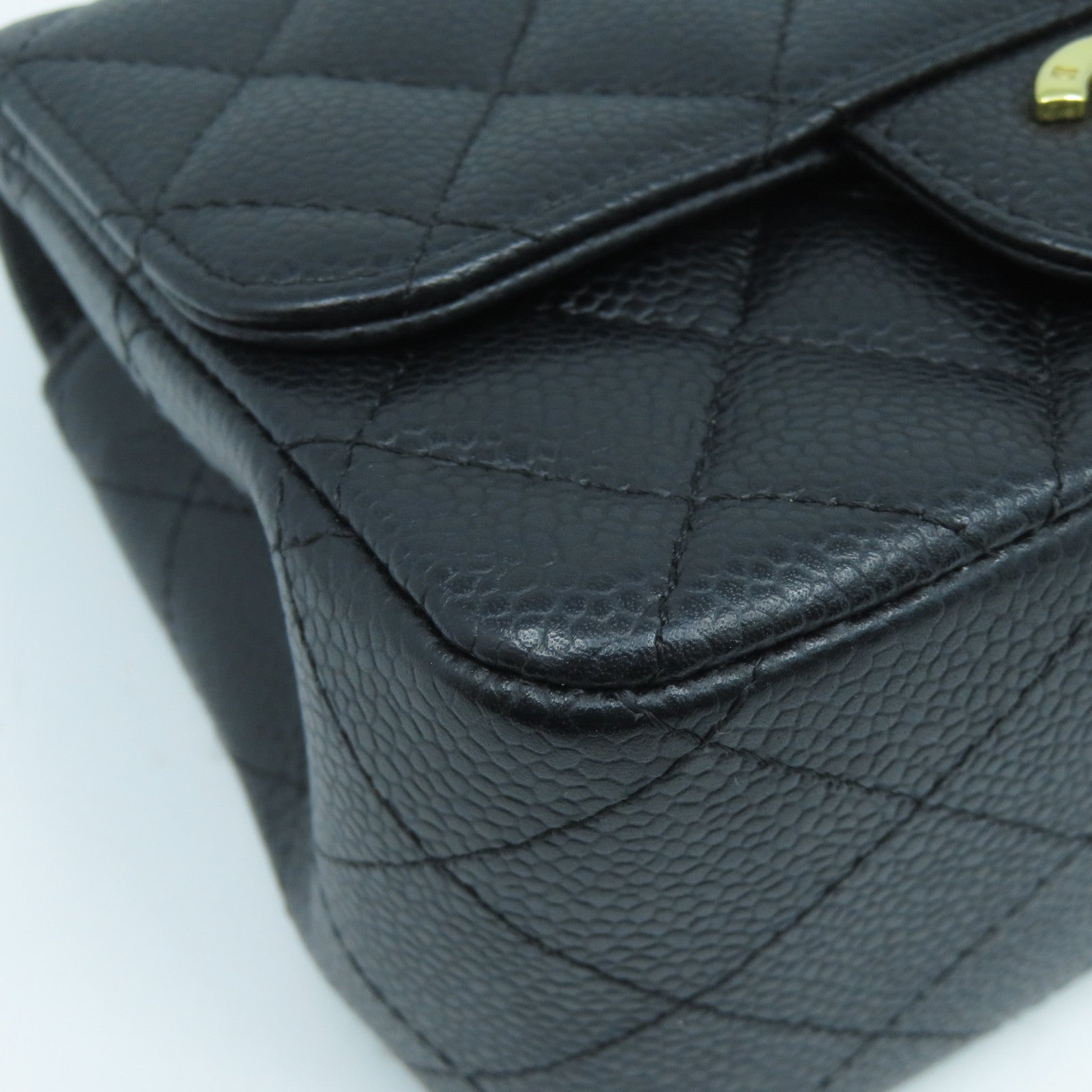 CHANEL 菱格牛皮皮革Chain Shoulder Bag金扣鏈帶肩背袋黑色