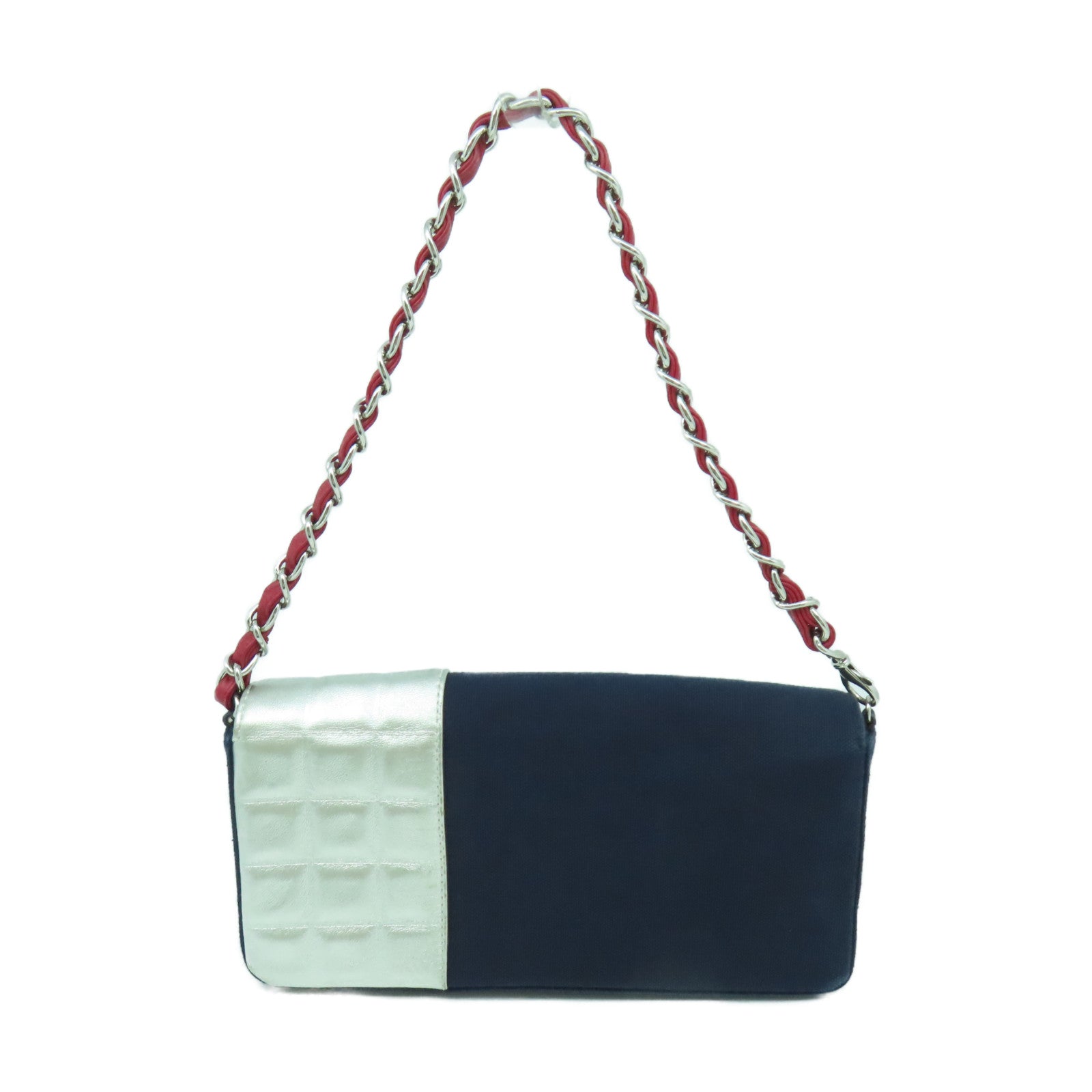 CHANEL 【激減優惠】帆布Chain Shoulder銀扣鏈帶肩背袋深藍色