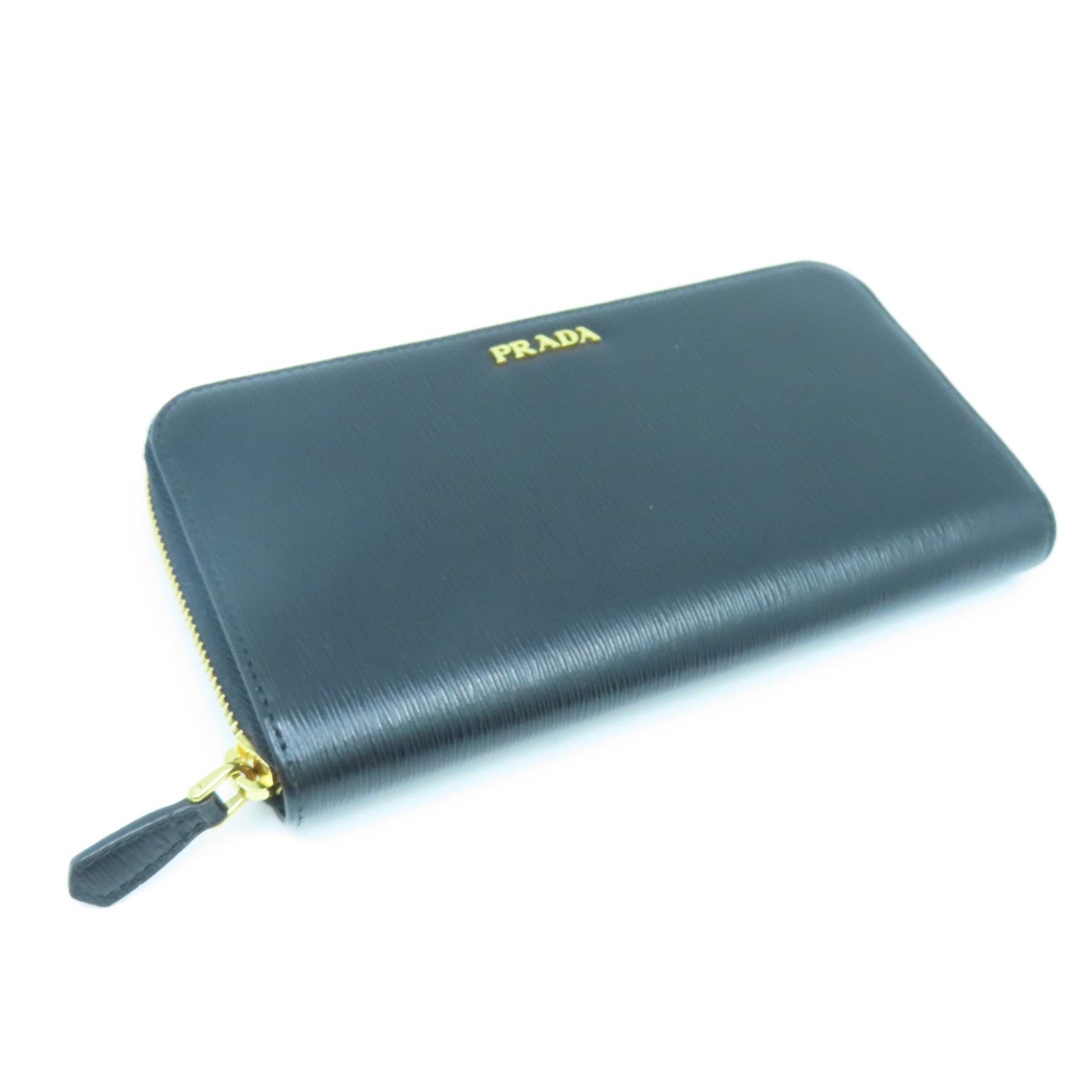 PRADA Cowhide Leather Long pocketbook Gold Buckle Long