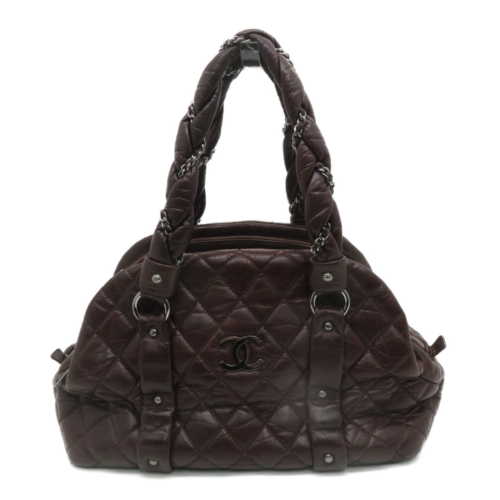 CHANEL 菱格牛皮皮革Shoulder Bag銀扣肩背袋啡色