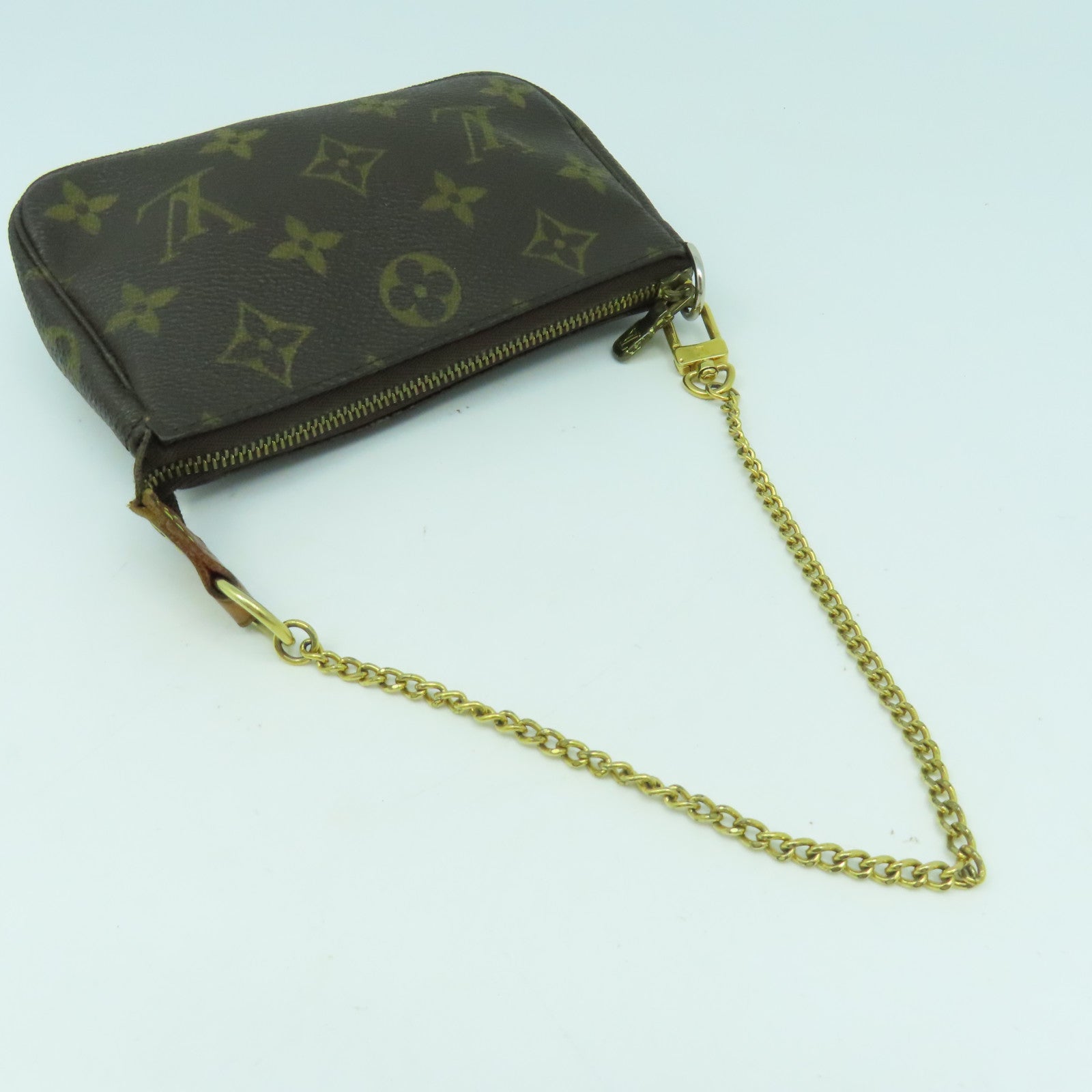 LOUIS VUITTON Monogram Mini Pochette金扣鏈帶肩背袋啡色