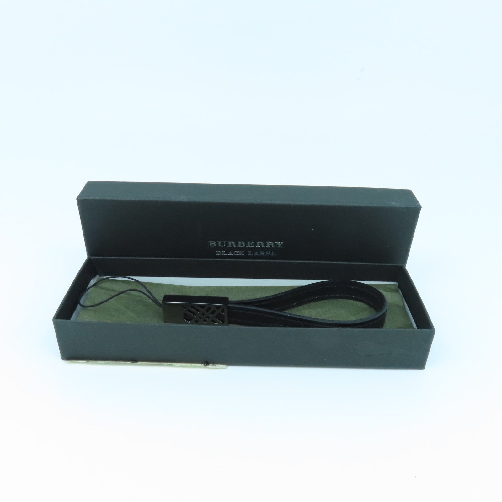 BURBERRY Metal/Cowhide Leather Phone Strap Charm Black