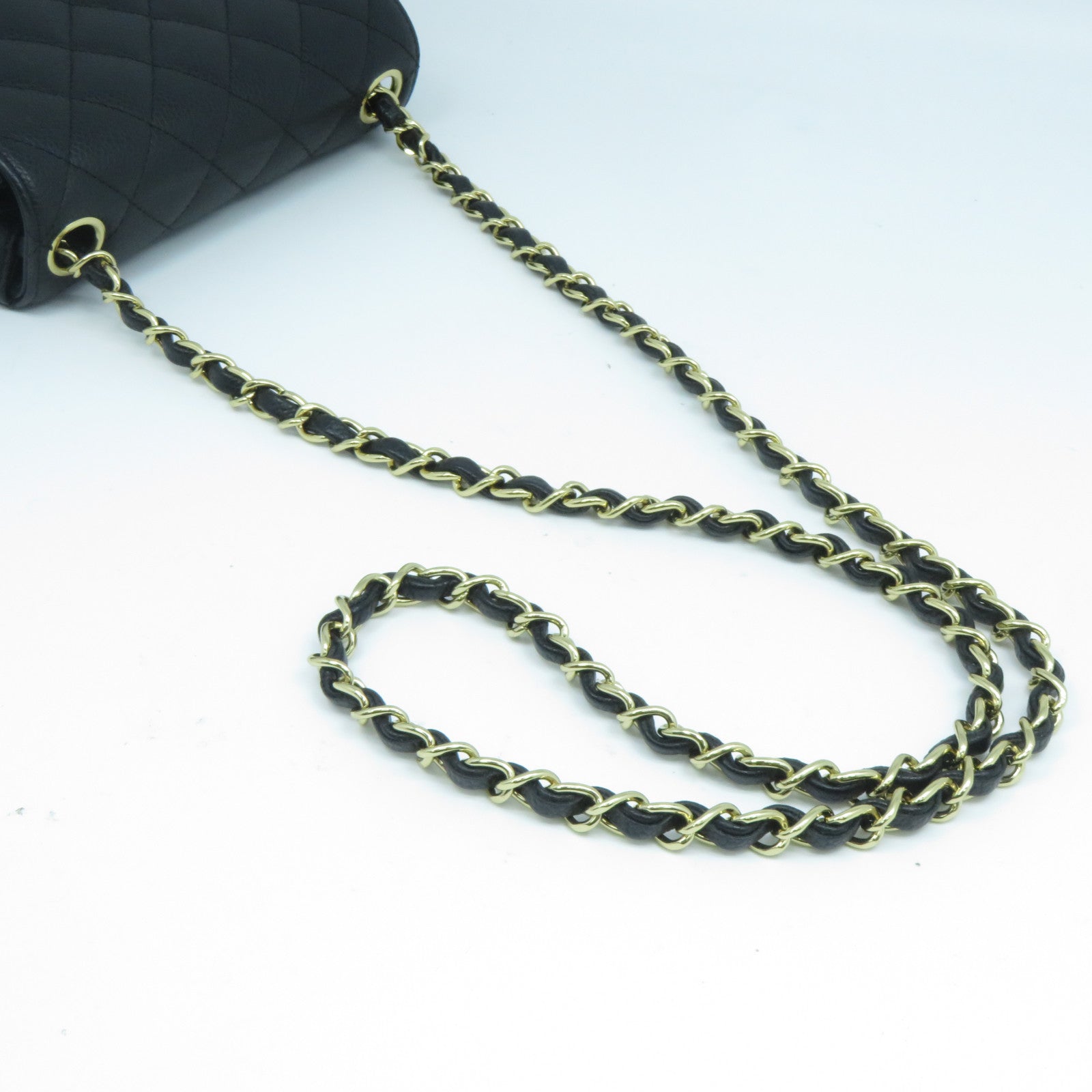 CHANEL 菱格牛皮皮革Chain Shoulder Bag金扣鏈帶肩背袋黑色