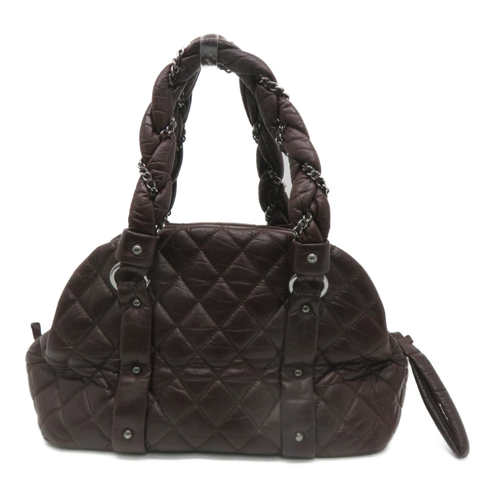CHANEL 菱格牛皮皮革Shoulder Bag銀扣肩背袋啡色