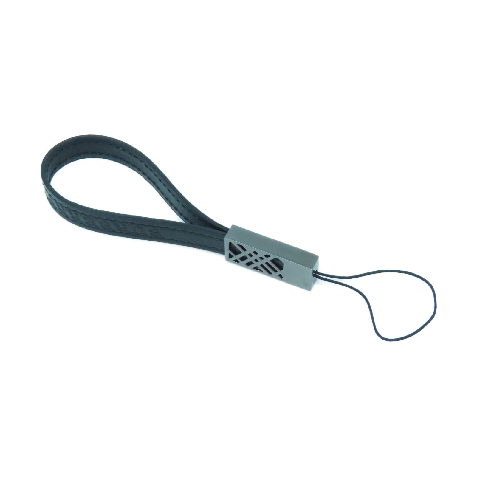 BURBERRY Metal/Cowhide Leather Phone Strap Charm Black