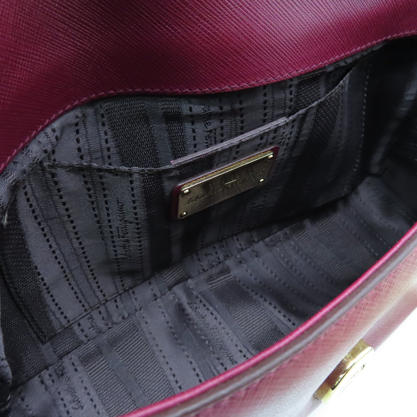 Salvatore Ferragamo Leather Shoulder Bag Gold Buckle Red