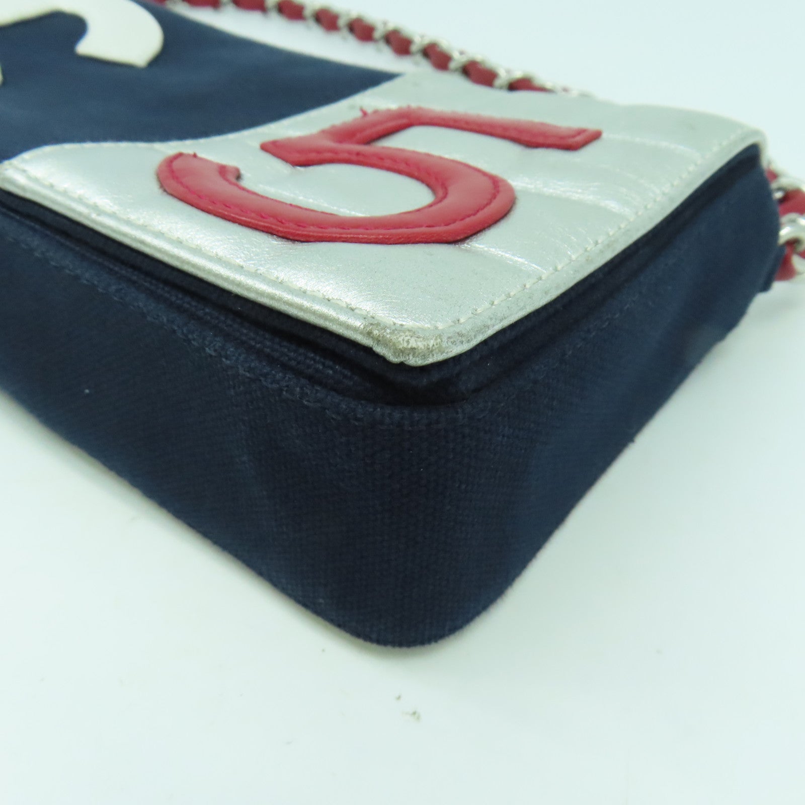 CHANEL 【激減優惠】帆布Chain Shoulder銀扣鏈帶肩背袋深藍色