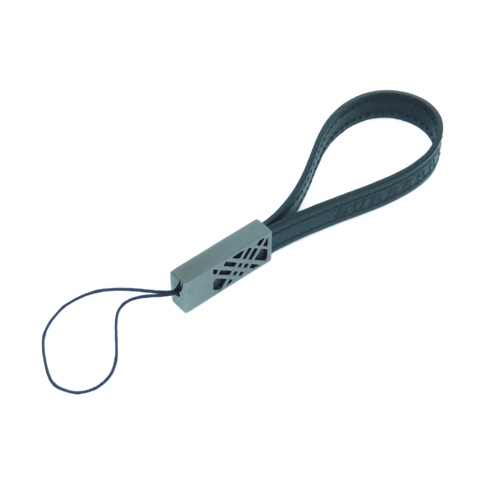 BURBERRY Metal/Cowhide Leather Phone Strap Charm Black