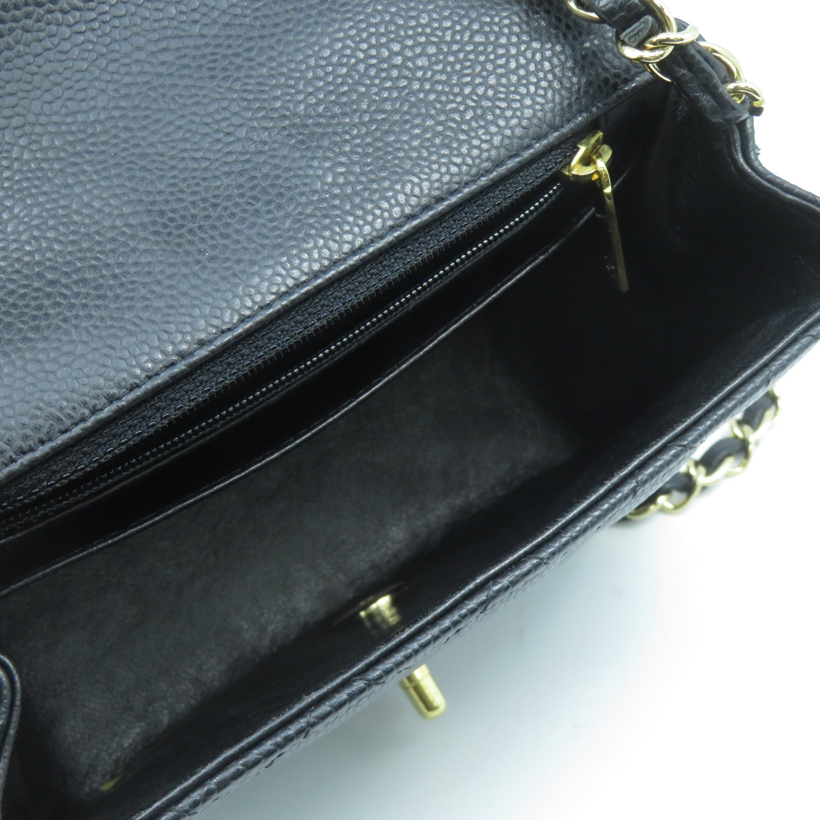 CHANEL 菱格牛皮皮革Chain Shoulder Bag金扣鏈帶肩背袋黑色