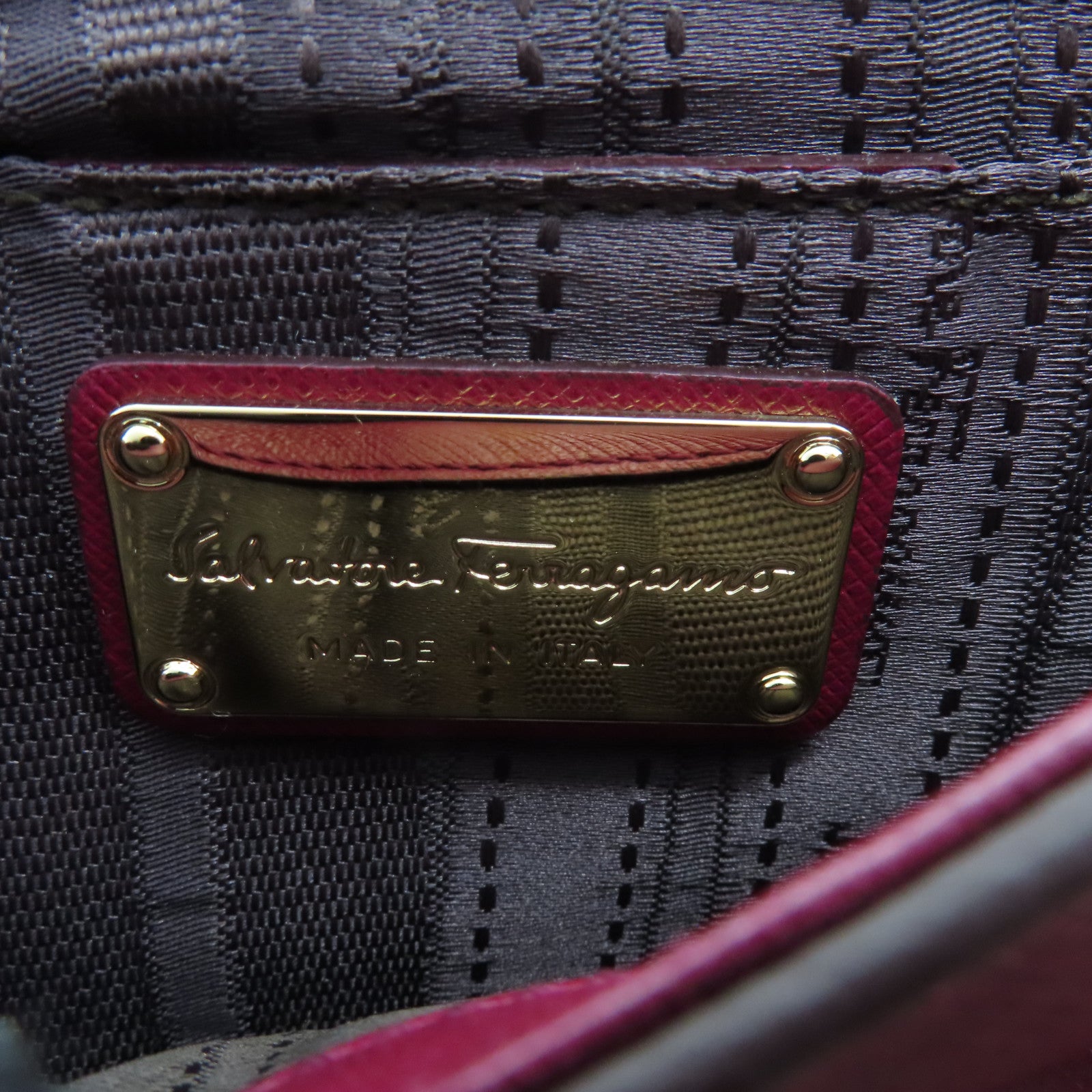Salvatore Ferragamo Leather Shoulder Bag Gold Buckle Red