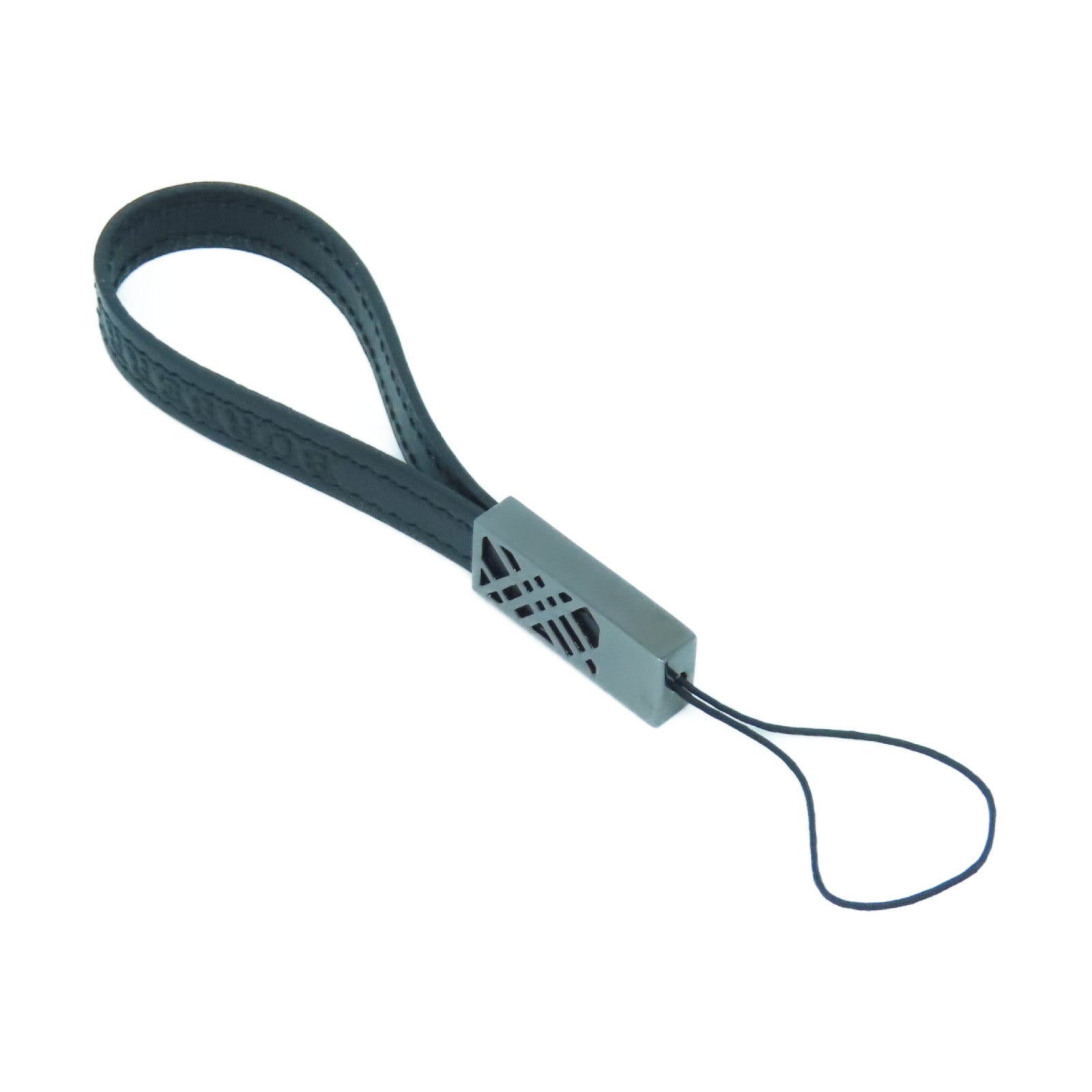 BURBERRY Metal/Cowhide Leather Phone Strap Charm Black