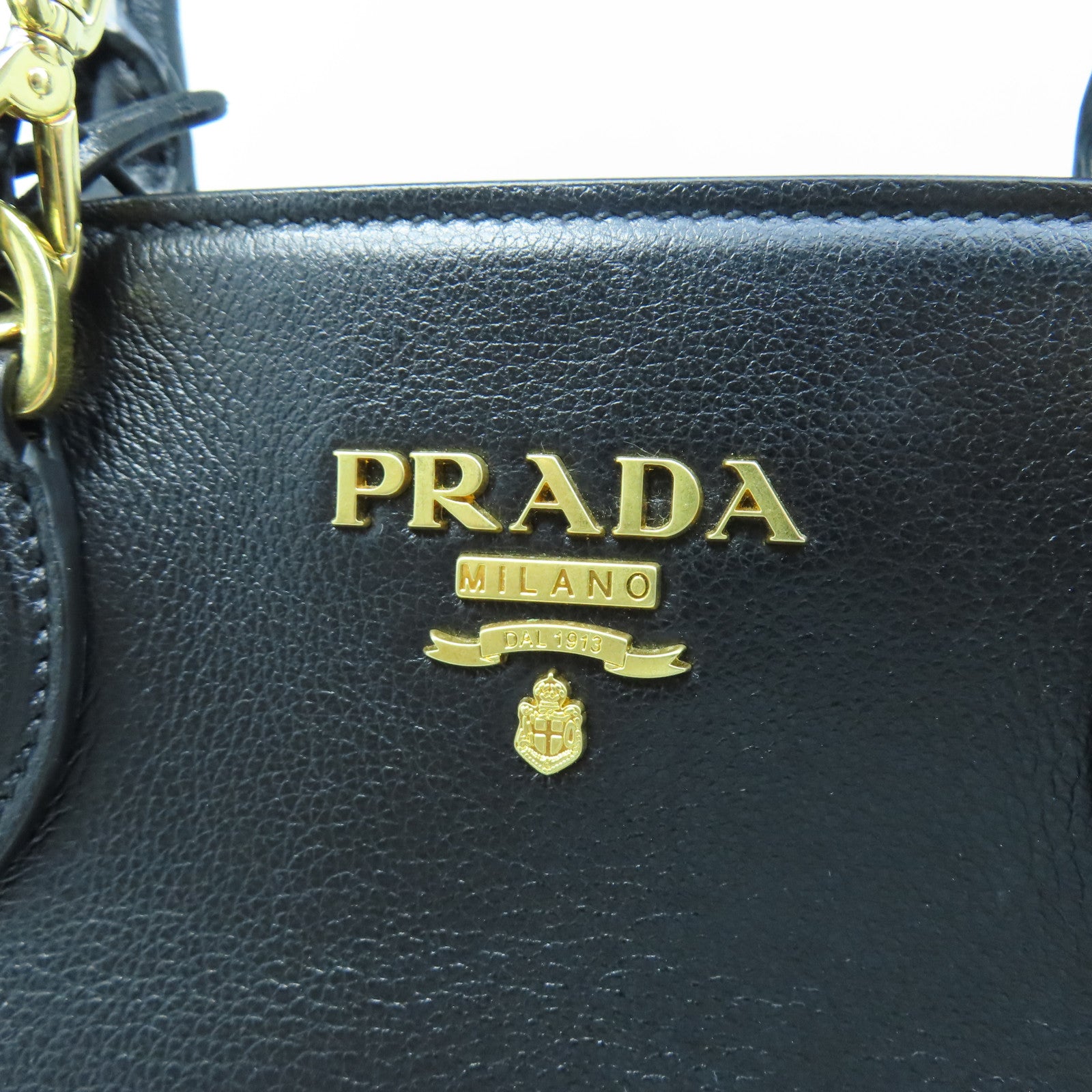 PRADA 牛皮皮革Bag金扣手挽肩背两用袋黑色