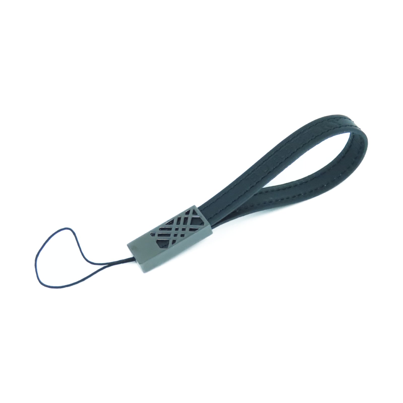 BURBERRY Metal/Cowhide Leather Phone Strap Charm Black