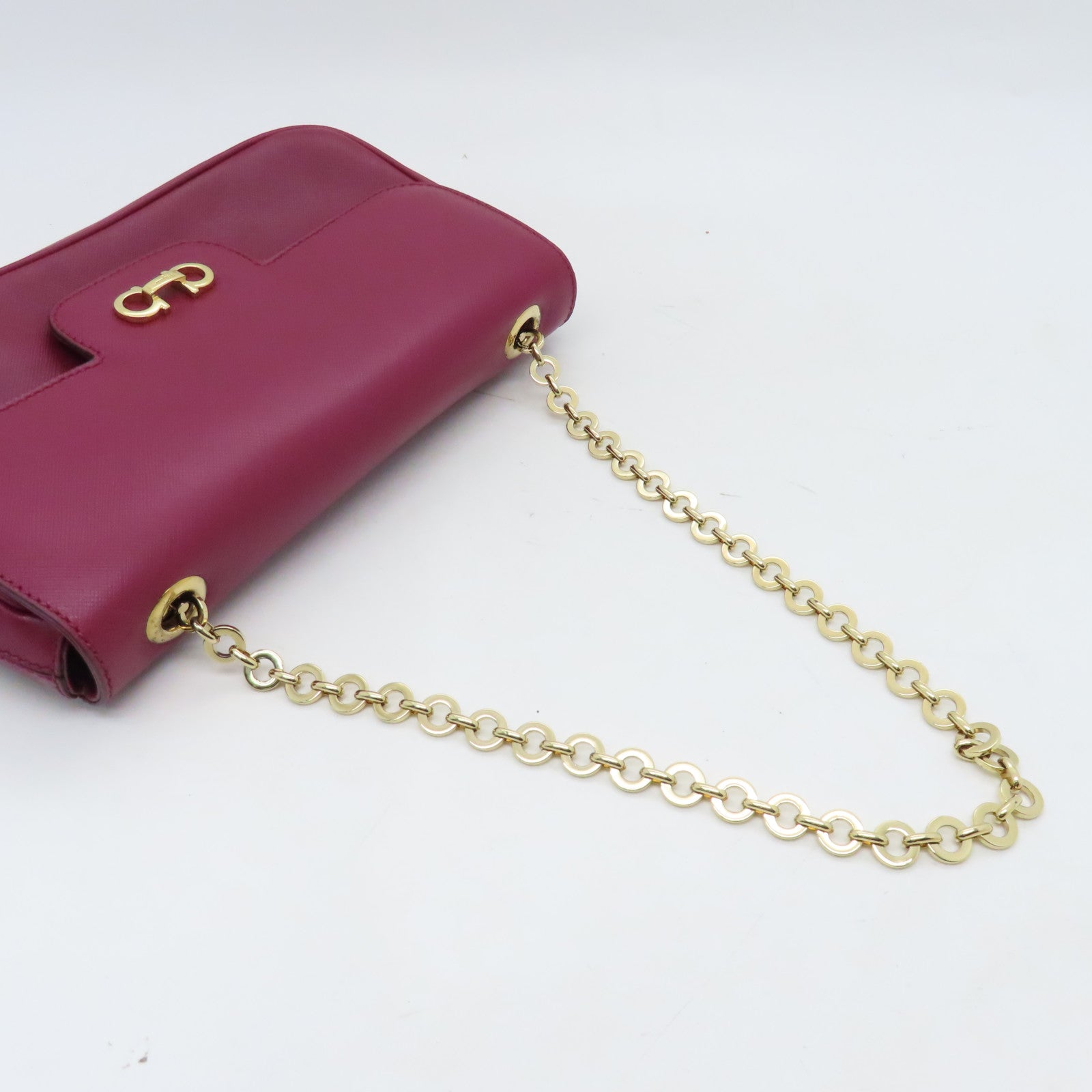 Salvatore Ferragamo Leather Shoulder Bag Gold Buckle Red