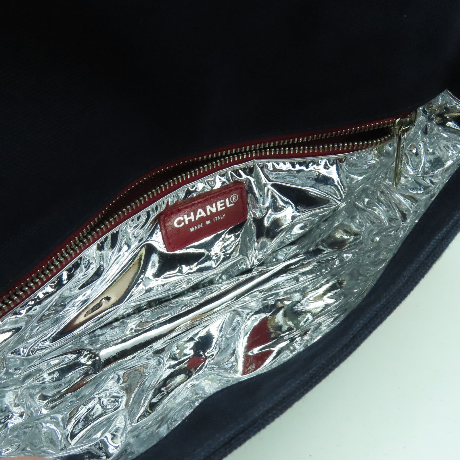 CHANEL 【激減優惠】帆布Chain Shoulder銀扣鏈帶肩背袋深藍色