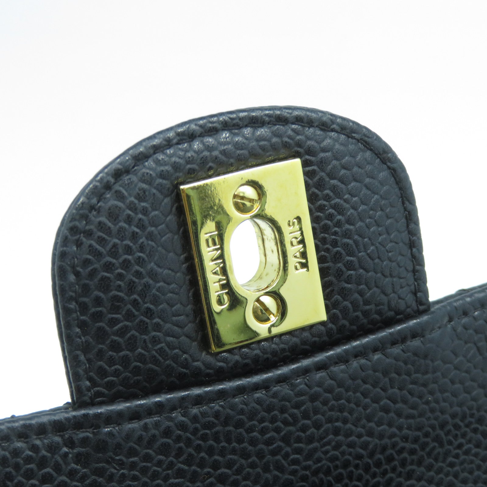 CHANEL 菱格牛皮皮革Chain Shoulder Bag金扣鏈帶肩背袋黑色