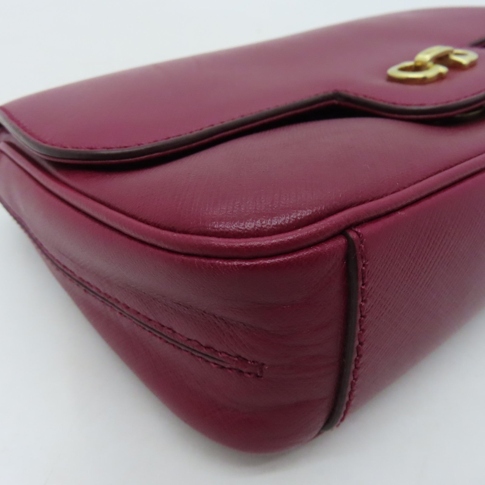 Salvatore Ferragamo Leather Shoulder Bag Gold Buckle Red