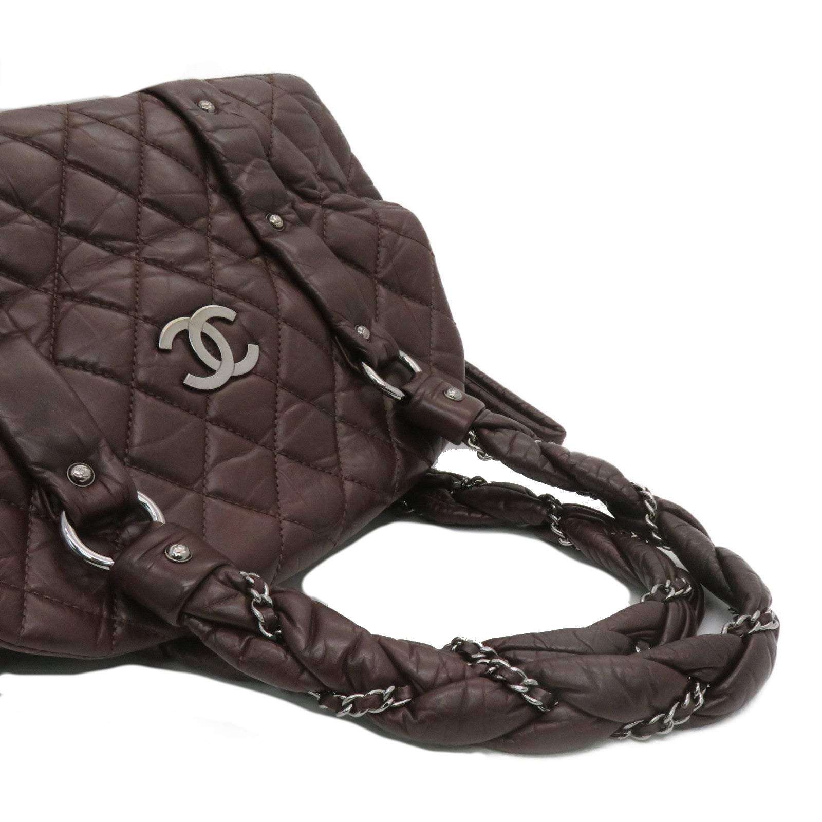 CHANEL 菱格牛皮皮革Shoulder Bag銀扣肩背袋啡色