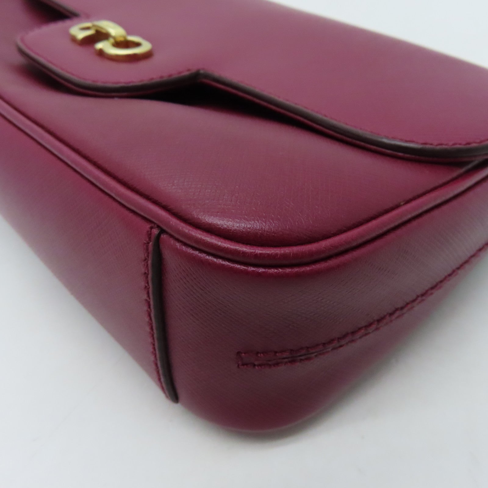 Salvatore Ferragamo Leather Shoulder Bag Gold Buckle Red