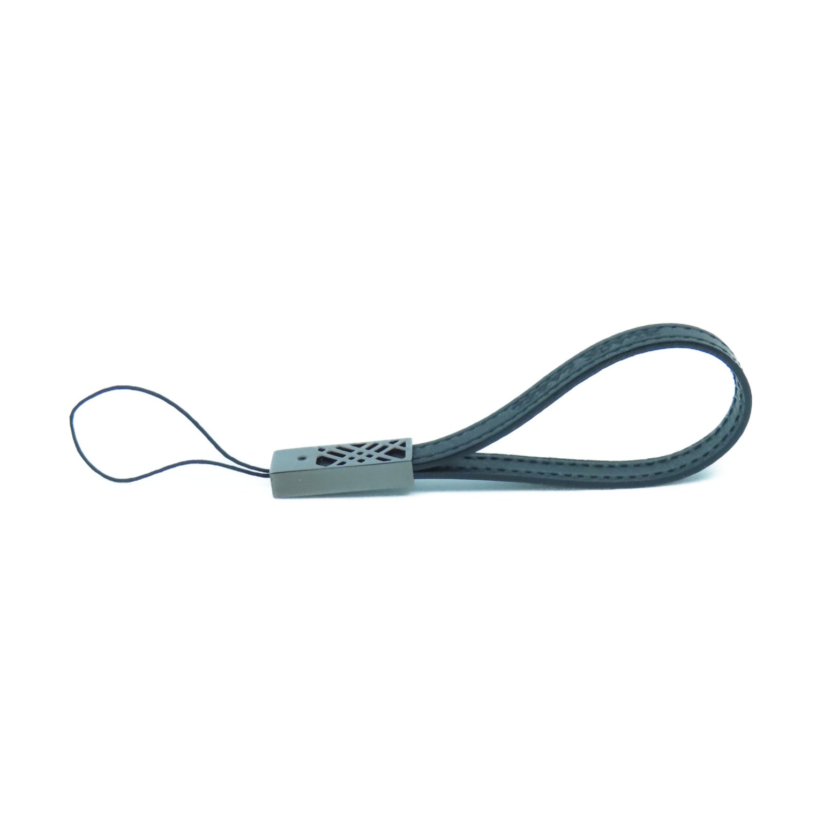 BURBERRY Metal/Cowhide Leather Phone Strap Charm Black
