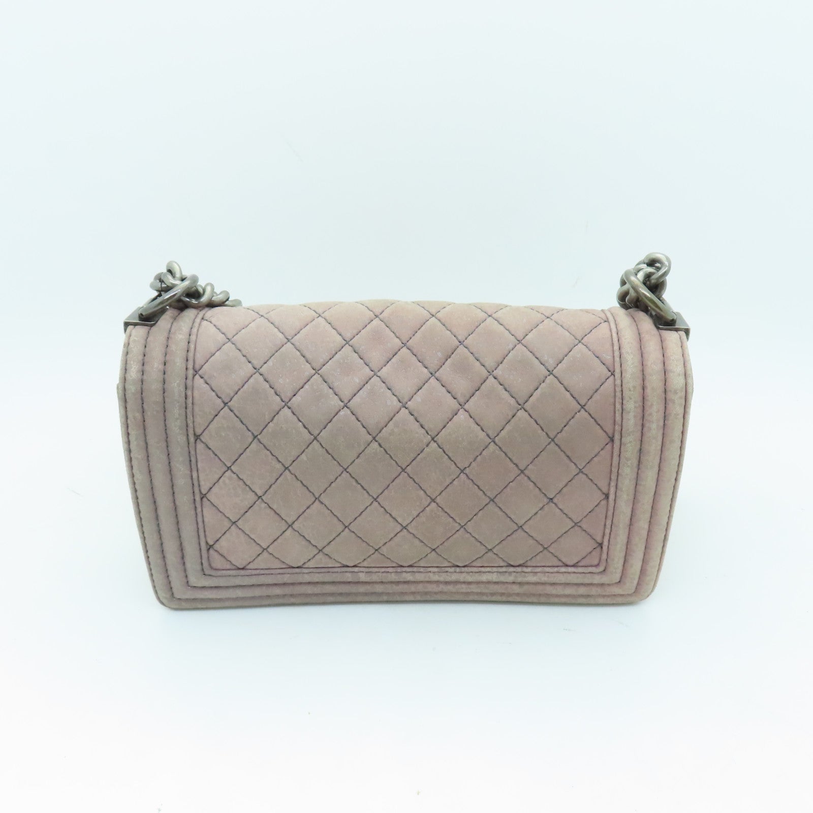 CHANEL 麂皮皮革Boy Chanel 25銀扣鏈帶肩背袋粉紅色