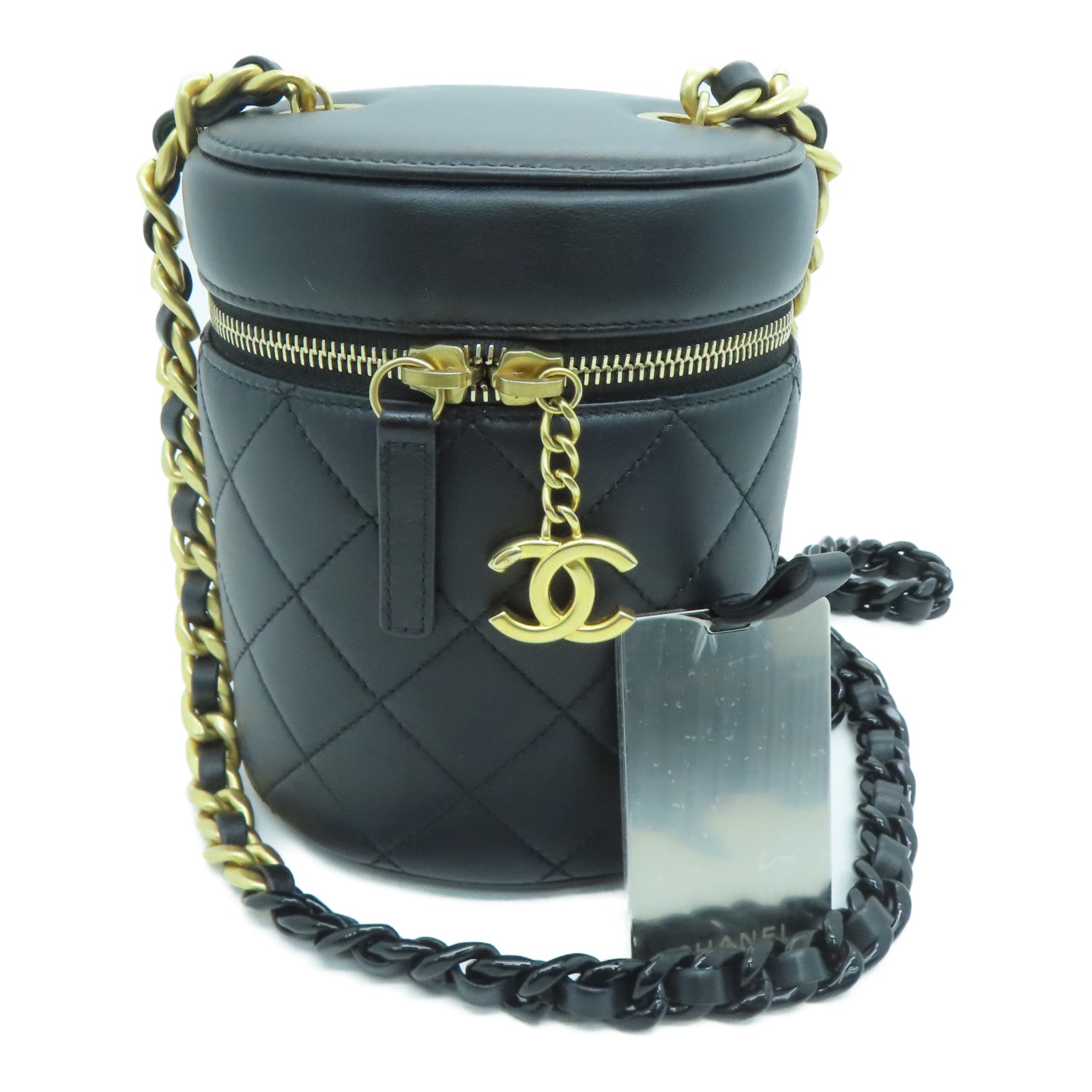 CHANEL 菱格牛皮皮革Chain Shoulder金扣链带肩背袋黑色