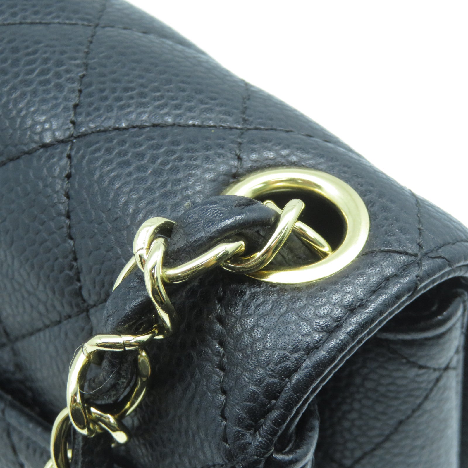 CHANEL 菱格牛皮皮革Chain Shoulder Bag金扣鏈帶肩背袋黑色