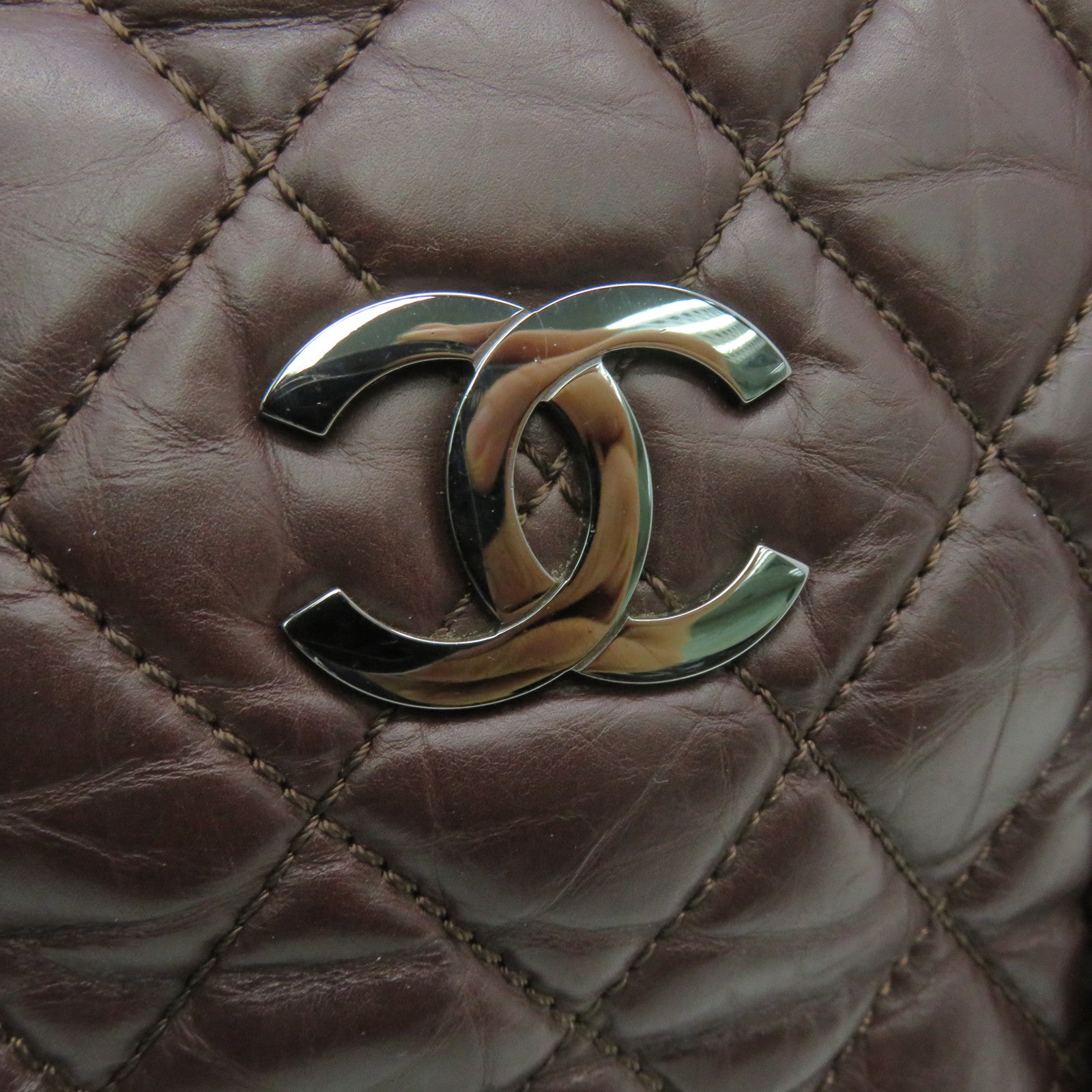 CHANEL 菱格牛皮皮革Shoulder Bag銀扣肩背袋啡色