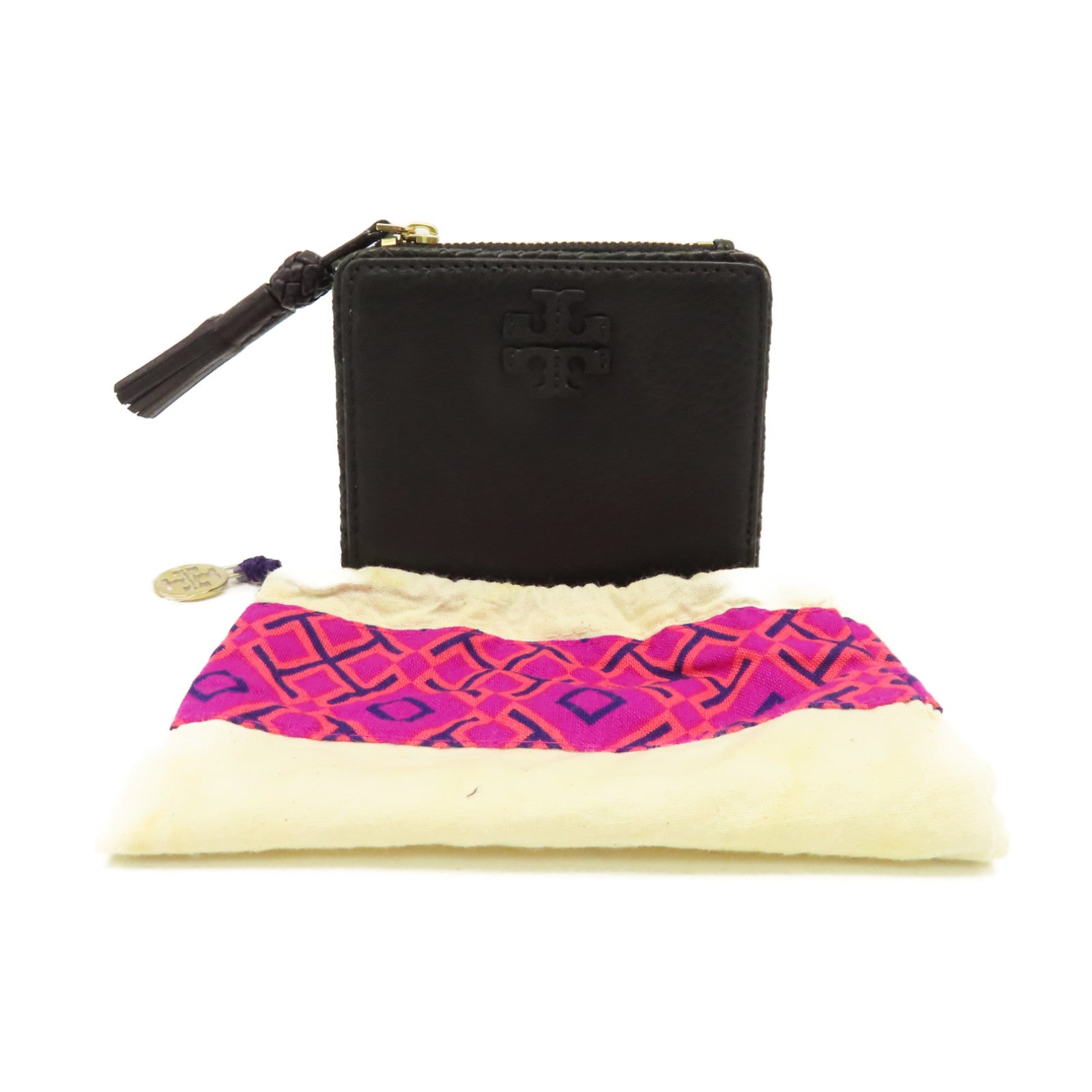 Tory Burch 牛皮皮革Short Wallet金扣短錢包黑色